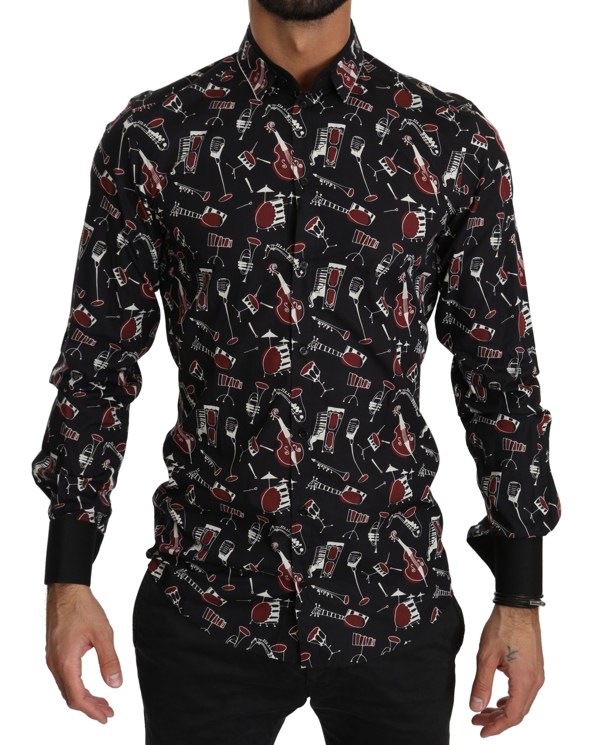 Chemise Dolce & Gabbana noire à imprimé instruments de musique coupe slim