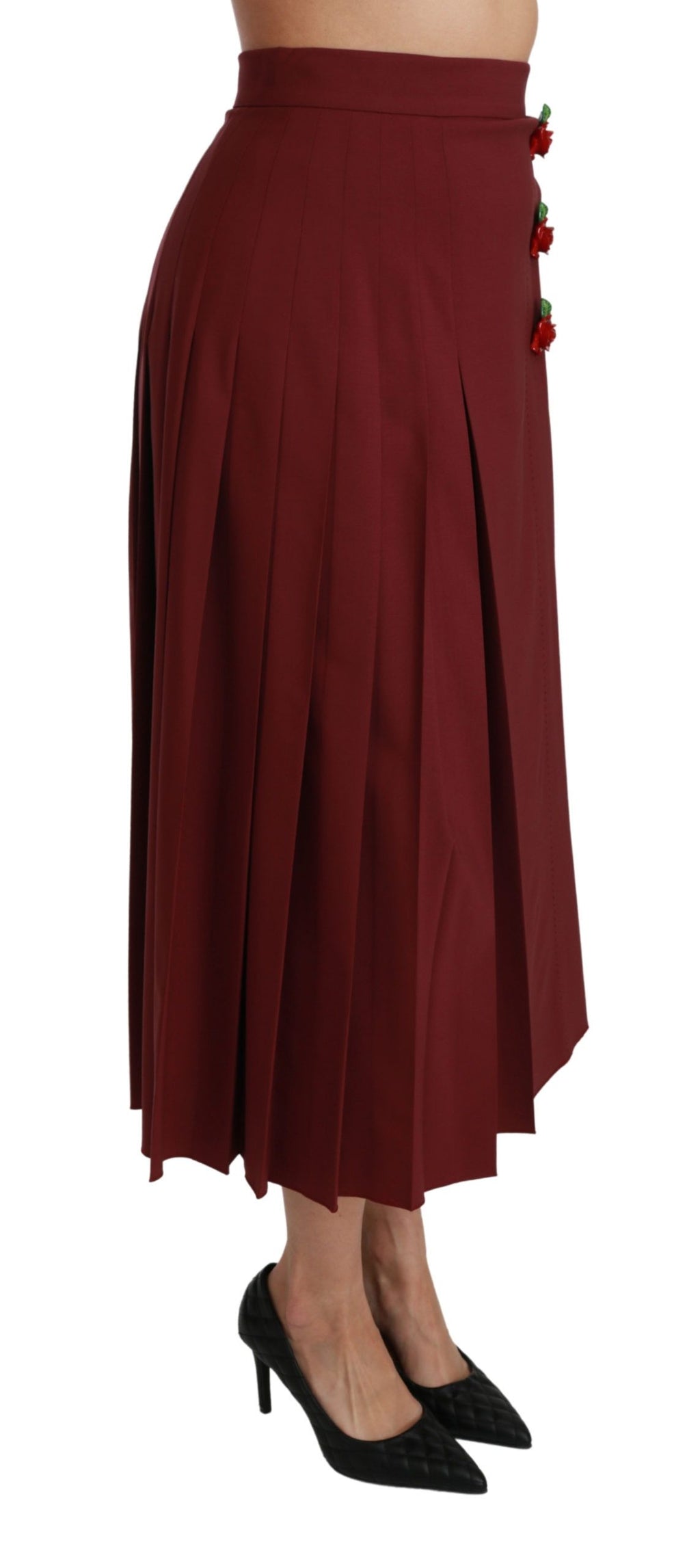 Jupe longue plissée taille haute en laine rouge Dolce & Gabbana