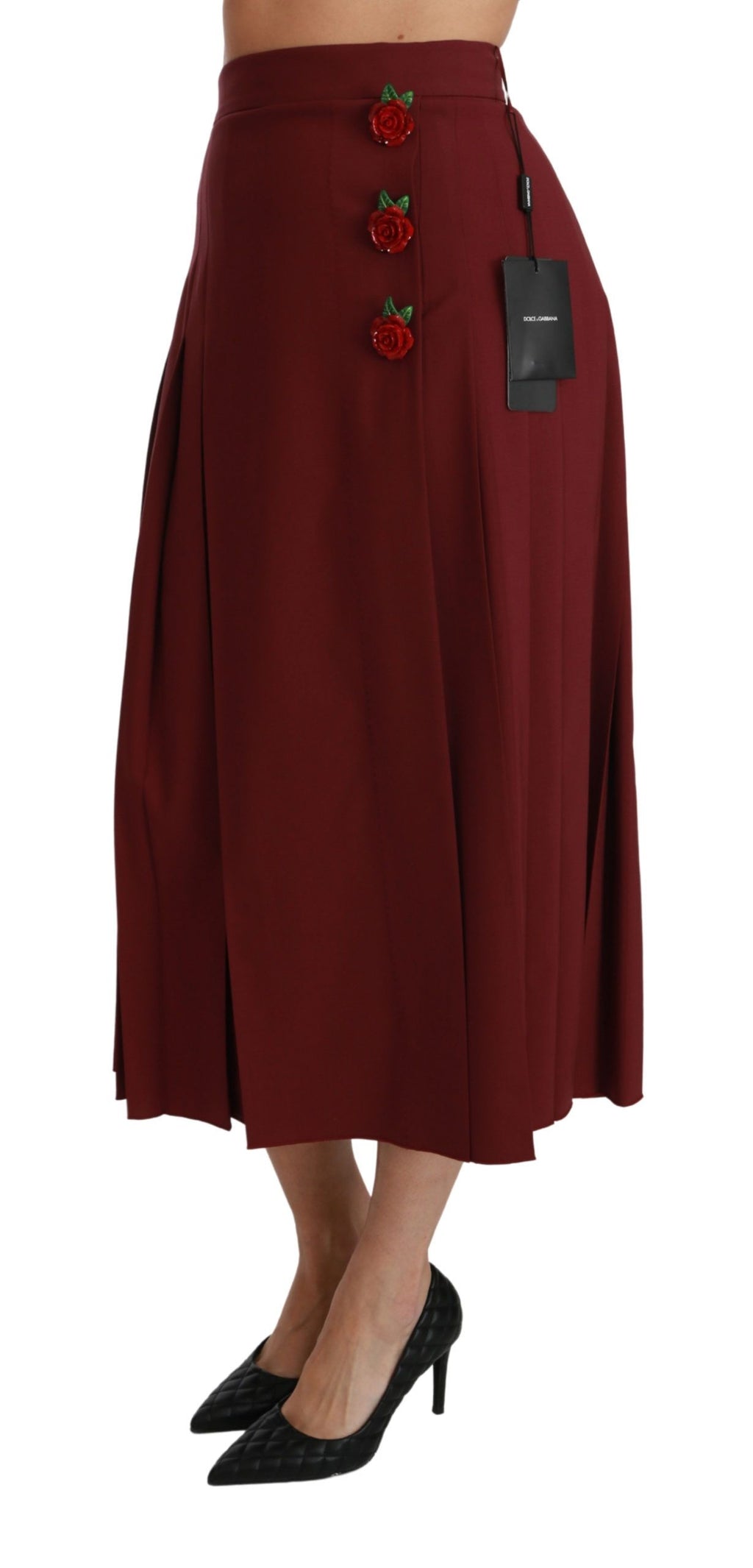 Jupe longue plissée taille haute en laine rouge Dolce & Gabbana