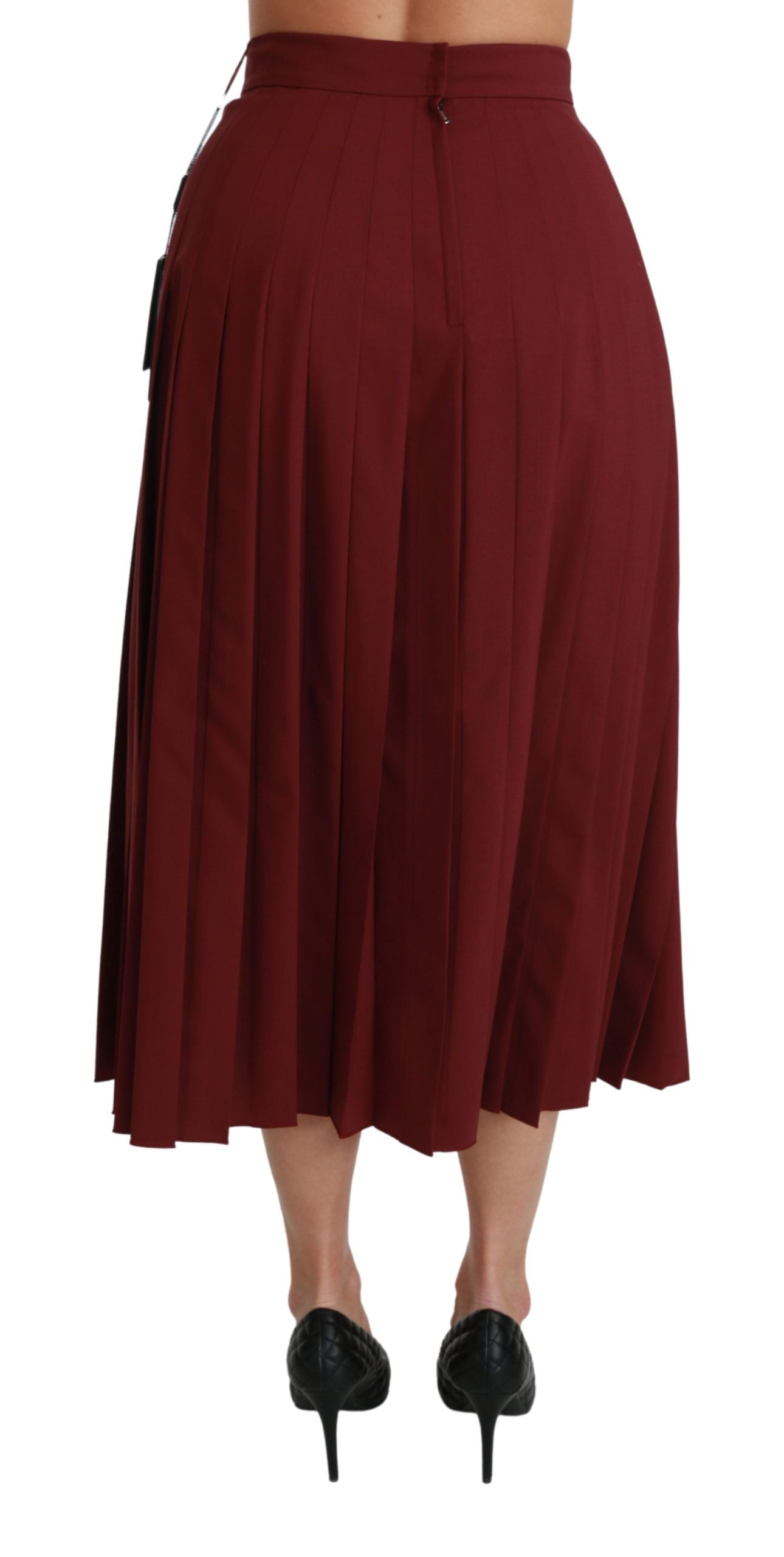 Jupe longue plissée taille haute en laine rouge Dolce & Gabbana