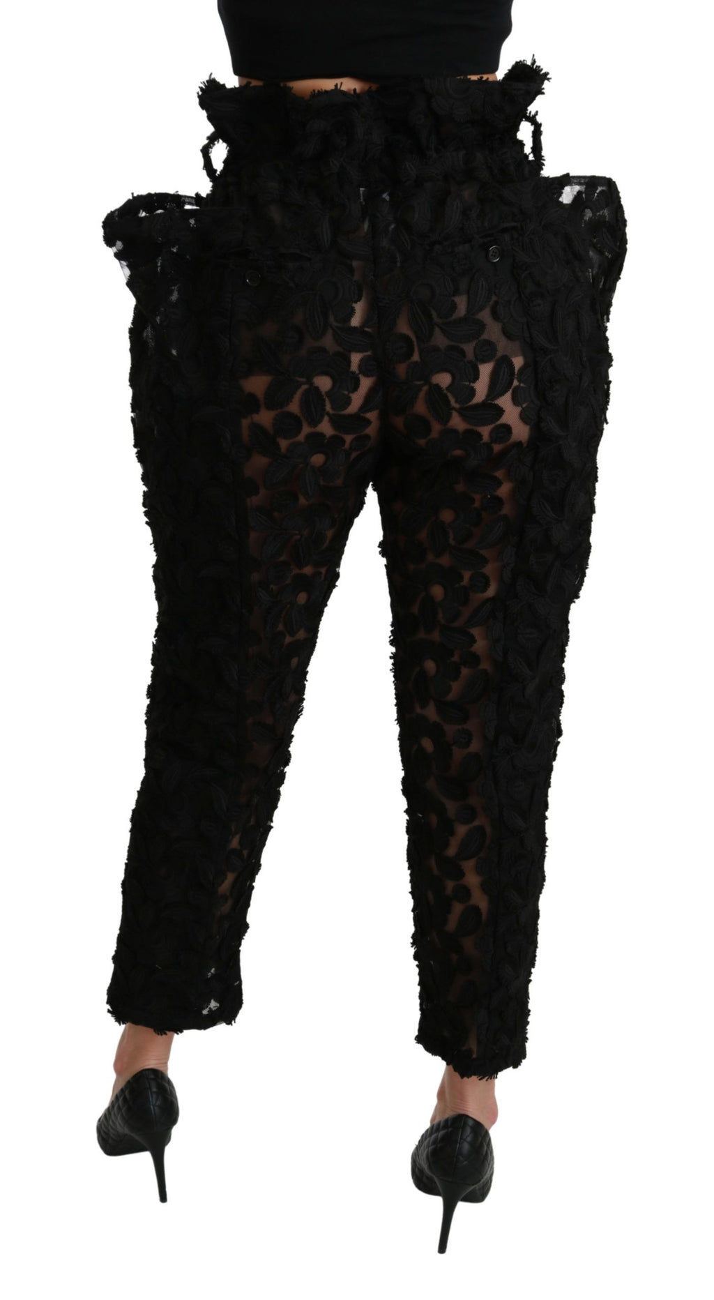Pantalon fuselé taille haute en dentelle florale noire Dolce & Gabbana
