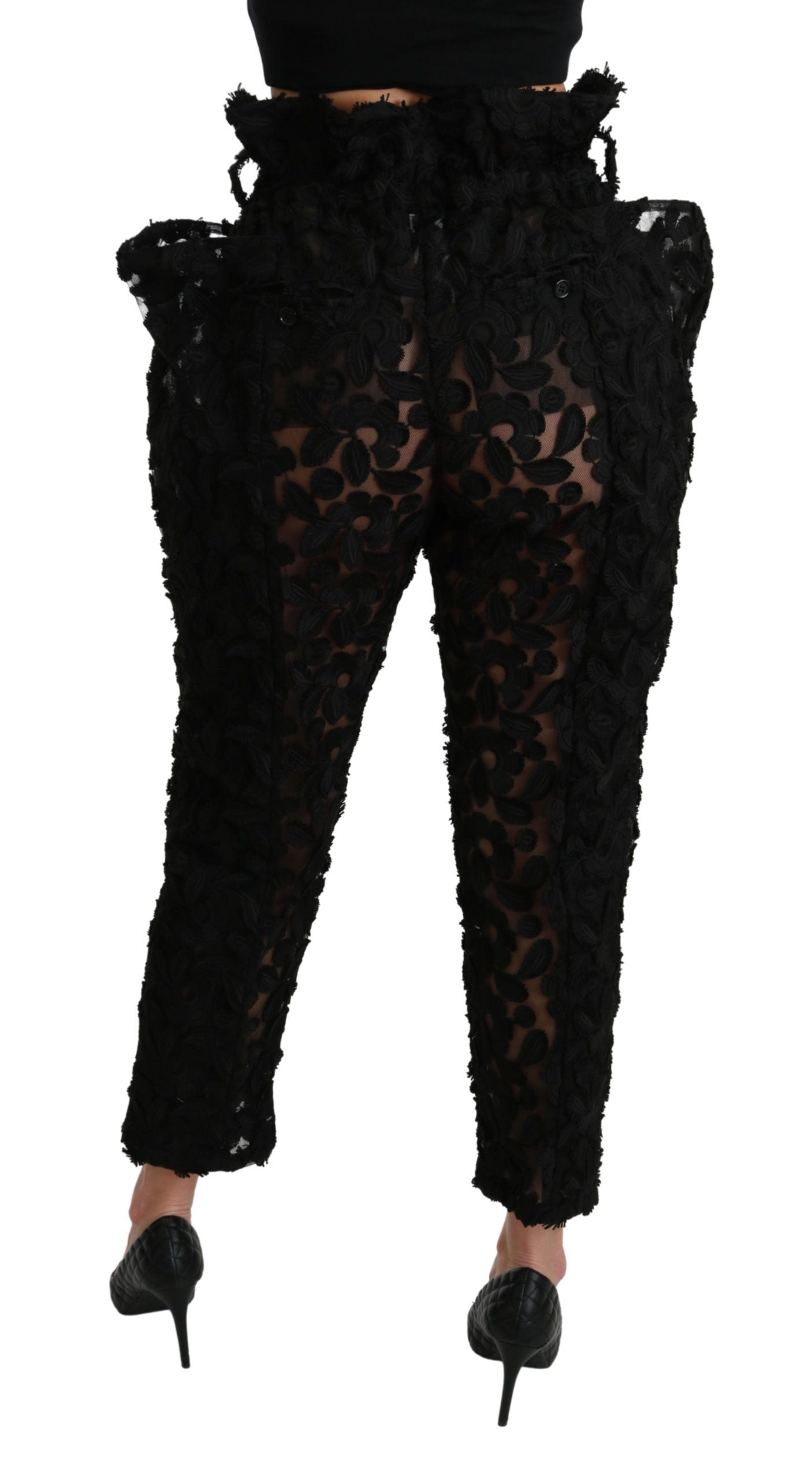 Pantalon fuselé taille haute en dentelle florale noire Dolce & Gabbana