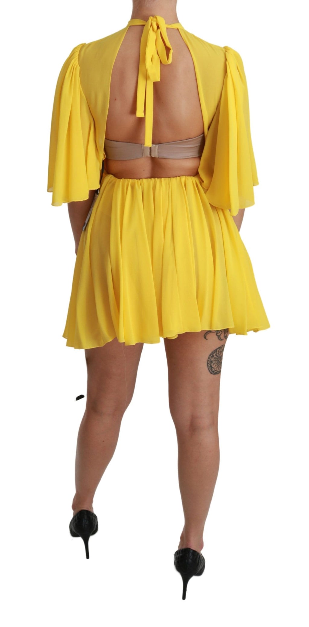 Mini-robe plissée évasée jaune 100 % soie Dolce & Gabbana