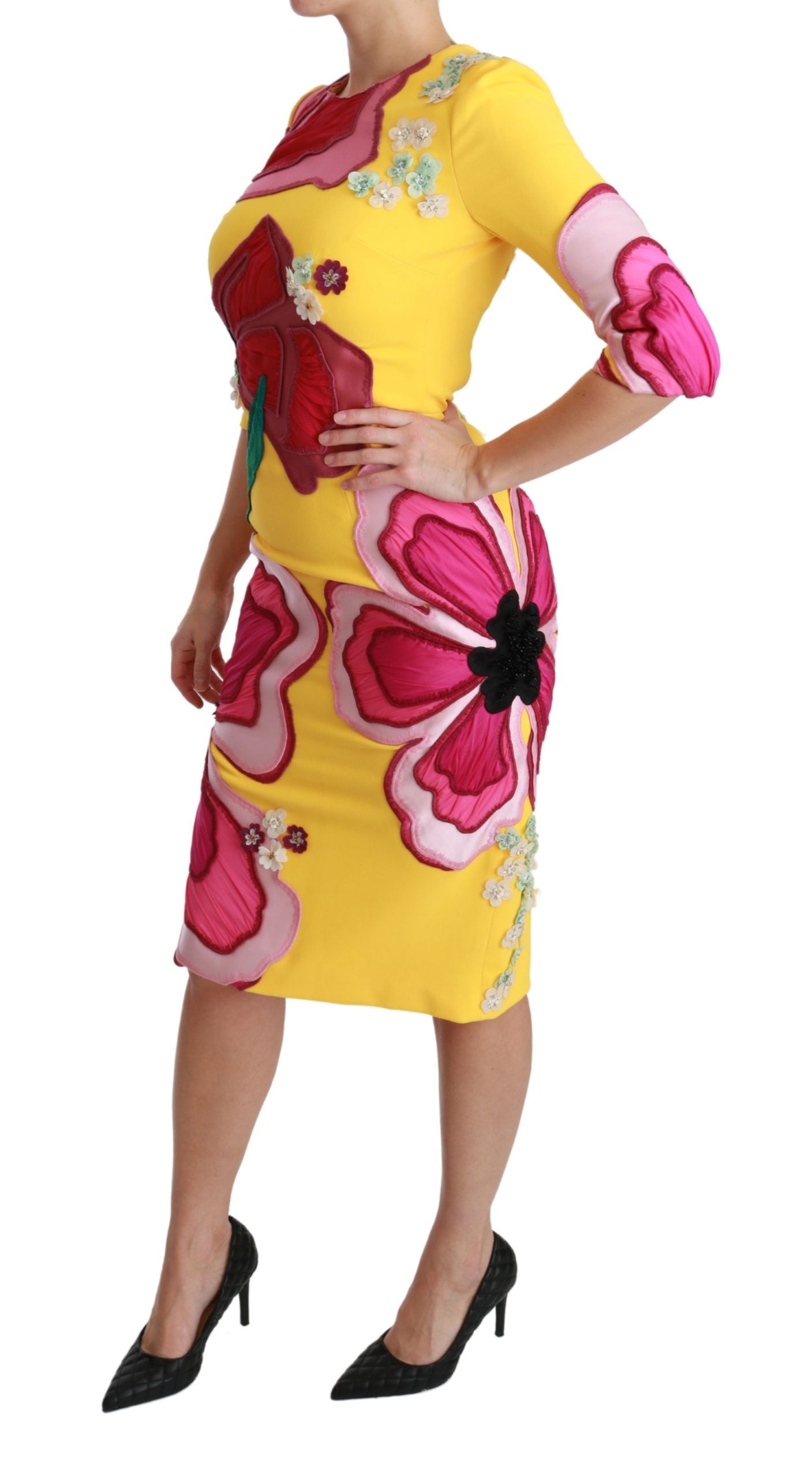 Robe fourreau moulante Dolce & Gabbana en cristal à imprimé floral jaune