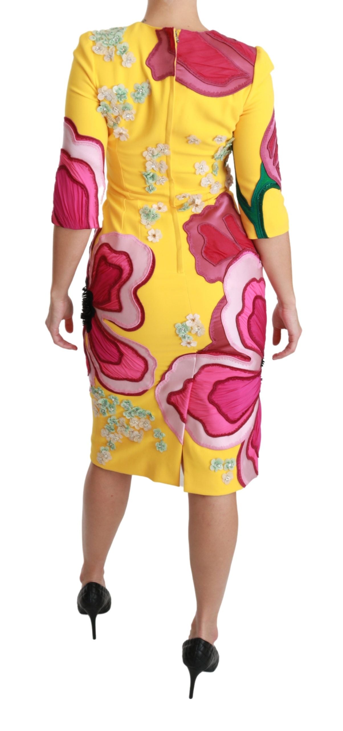 Robe fourreau moulante Dolce & Gabbana en cristal à imprimé floral jaune