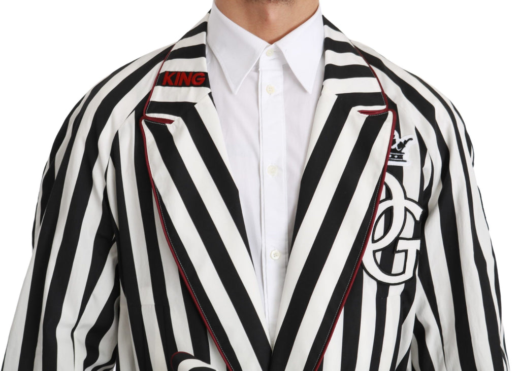 Dolce &amp; Gabbana Schwarzer Mantel Nachthemd Weißer Baumwollmantel