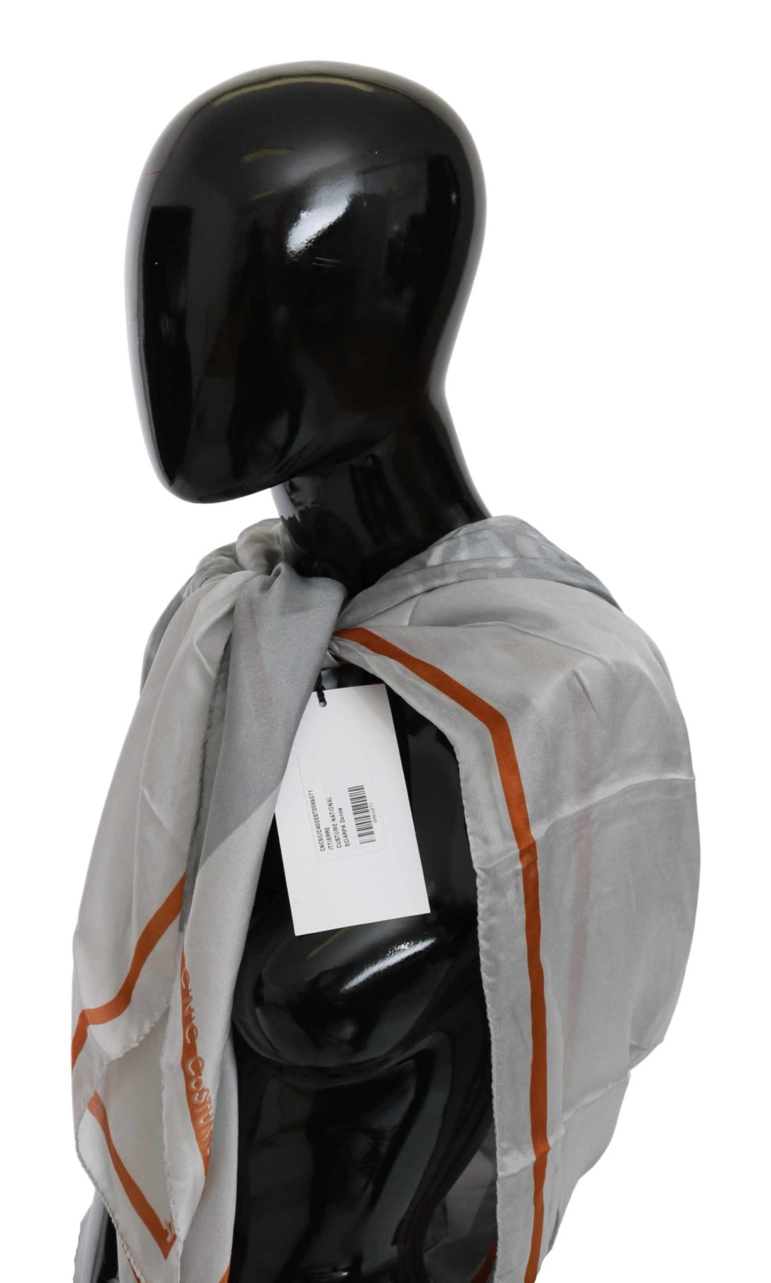 Foulard écharpe portefeuille Costume National gris orange en soie à fleurs