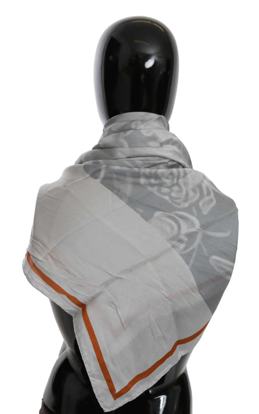 Foulard écharpe portefeuille Costume National gris orange en soie à fleurs