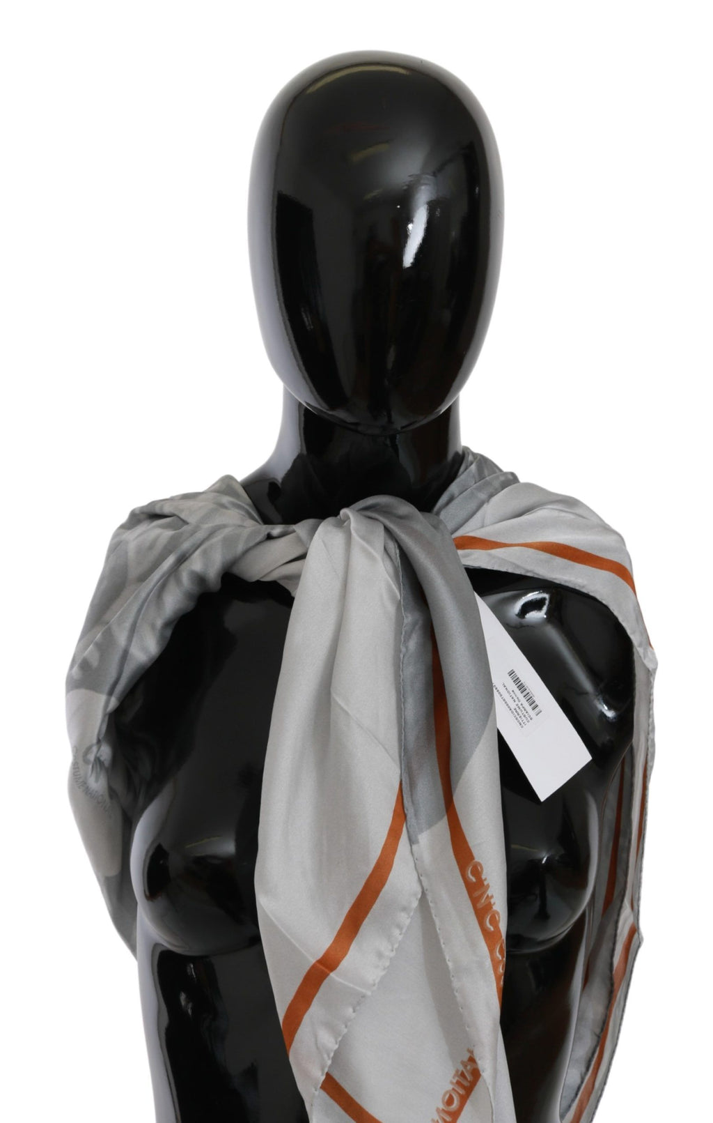 Foulard écharpe portefeuille Costume National gris orange en soie à fleurs