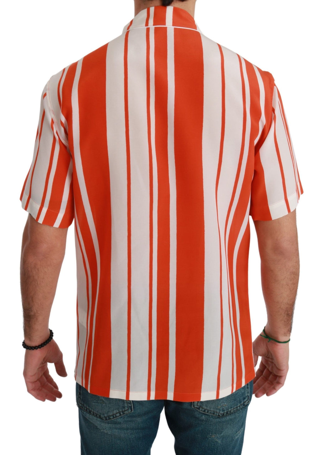 Chemise blanche à rayures Dolce & Gabbana en soie orange à manches courtes