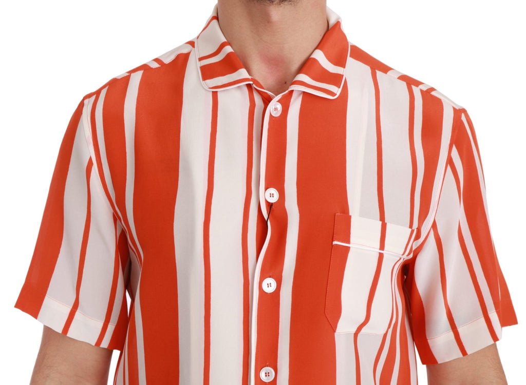 Chemise blanche à rayures Dolce & Gabbana en soie orange à manches courtes