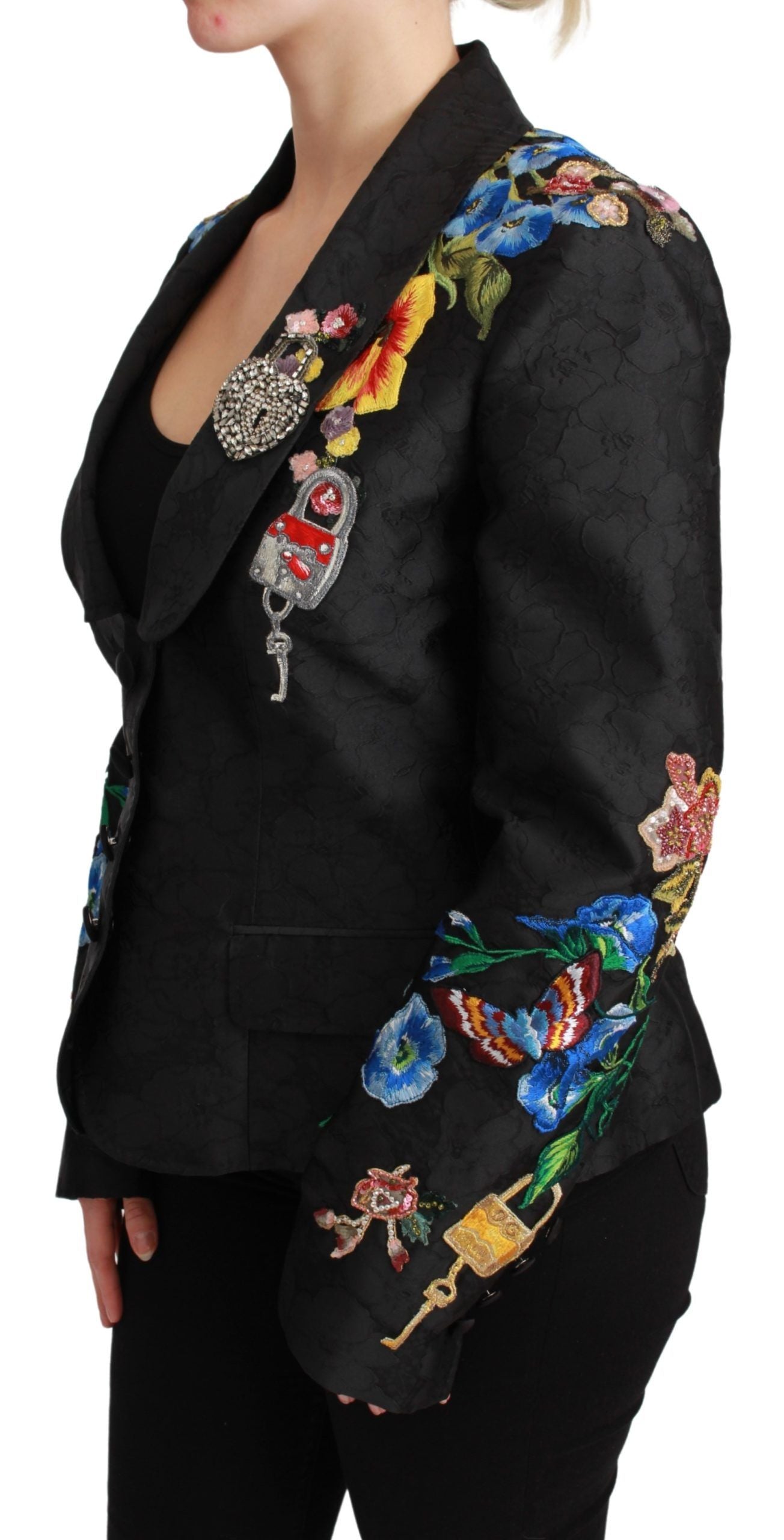 Veste Blazer Dolce & Gabbana en Brocart Noir Ornée de Cristaux