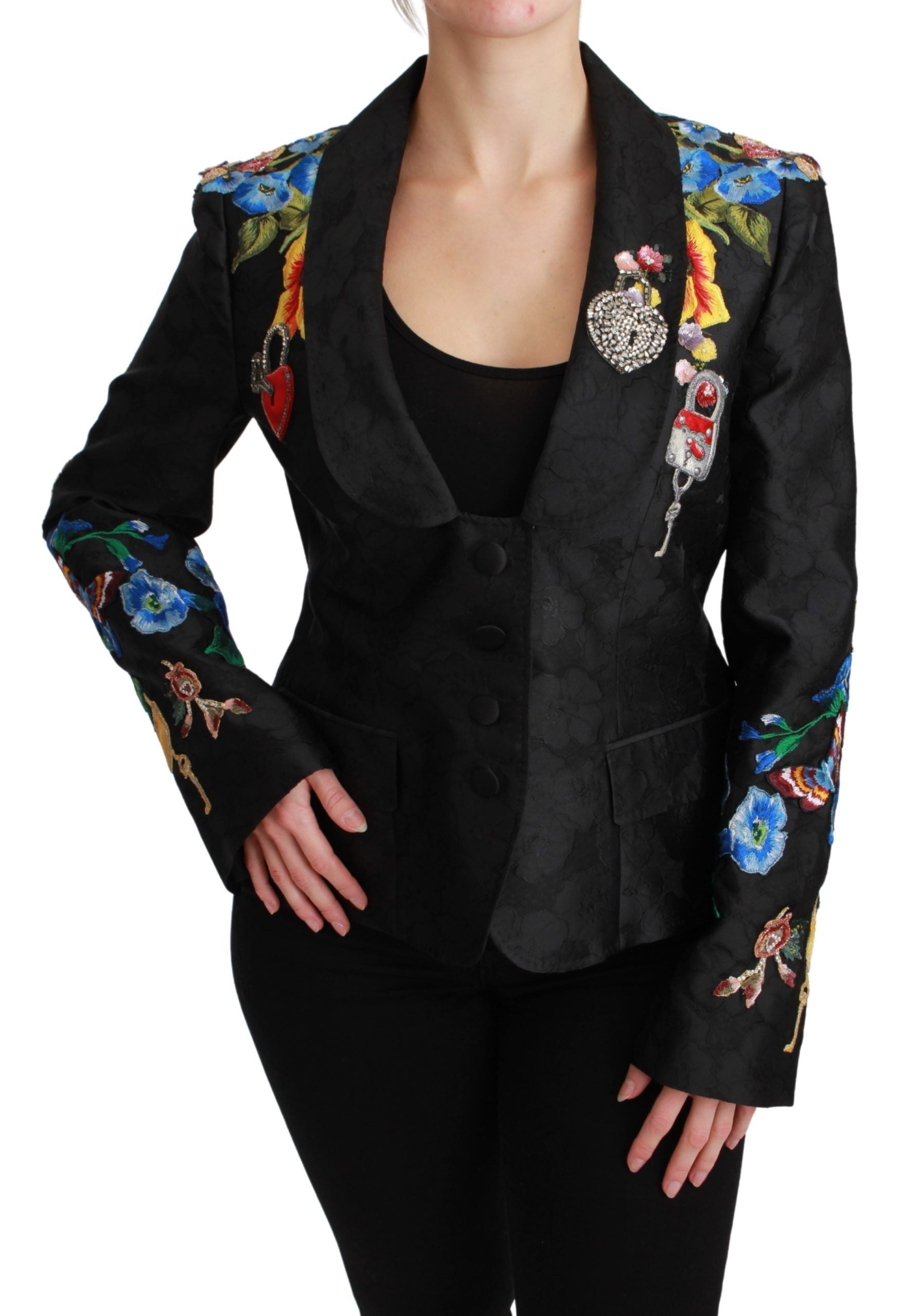 Veste Blazer Dolce & Gabbana en Brocart Noir Ornée de Cristaux
