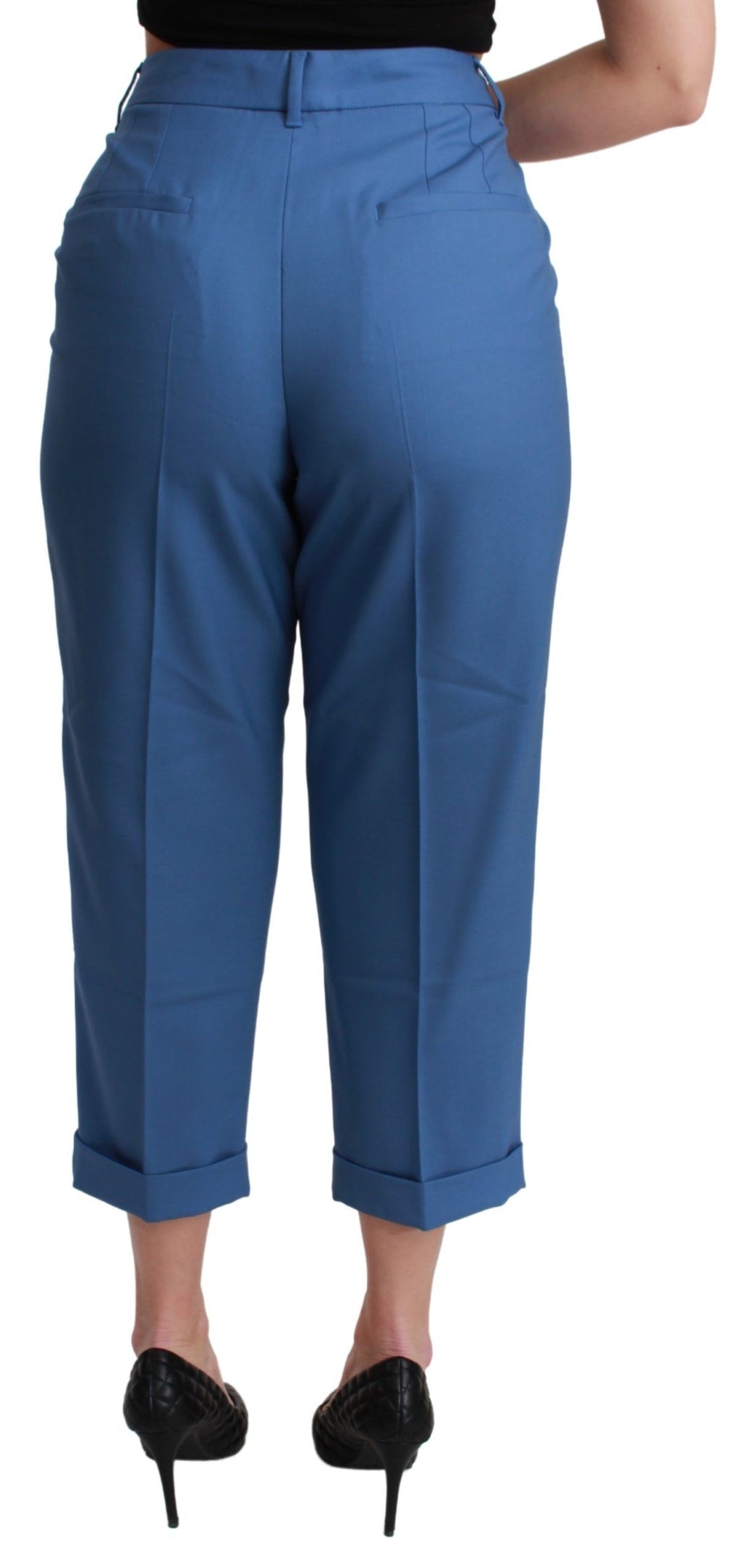 Pantalon plissé en laine, coupe courte, revers, bleu, Dolce & Gabbana