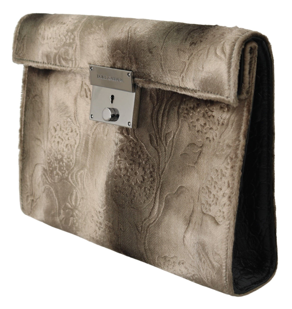 Dolce &amp; Gabbana Beige Samt Blumenleder Herren Dokumenten Aktentasche