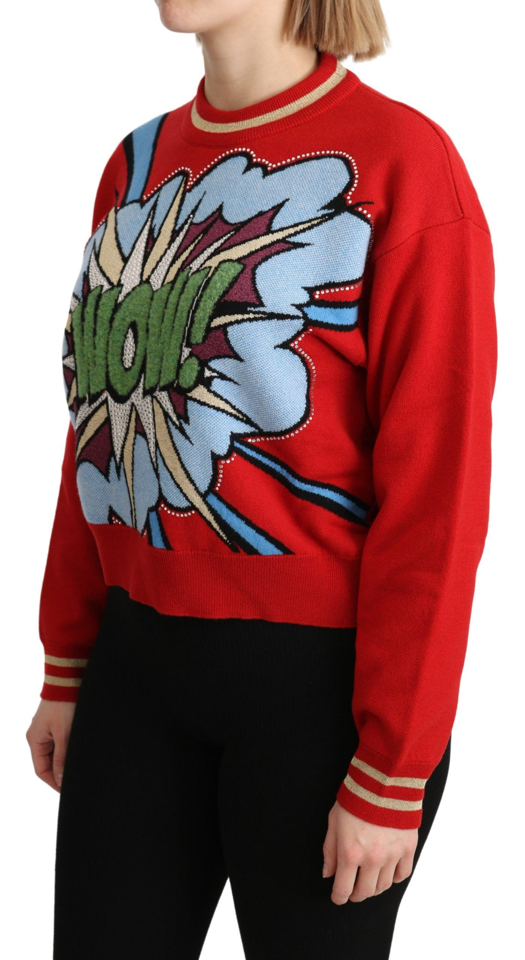 Pull en cachemire rouge tricoté Dolce & Gabbana avec motif de dessin animé