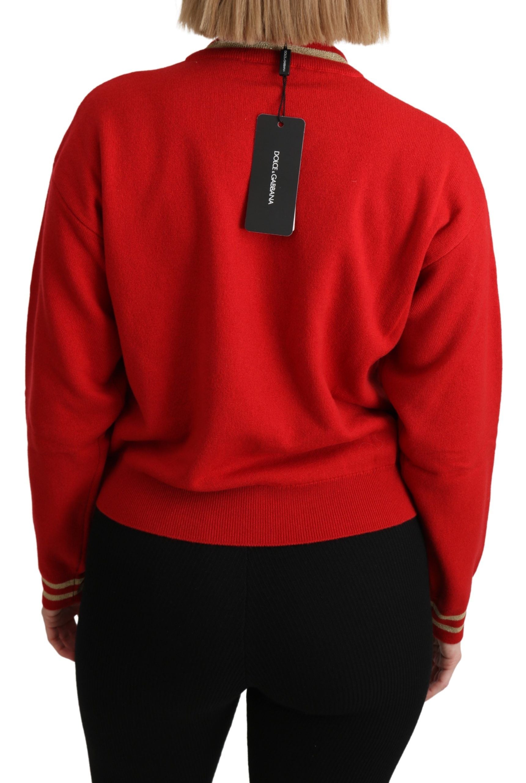 Pull en cachemire rouge tricoté Dolce & Gabbana avec motif de dessin animé