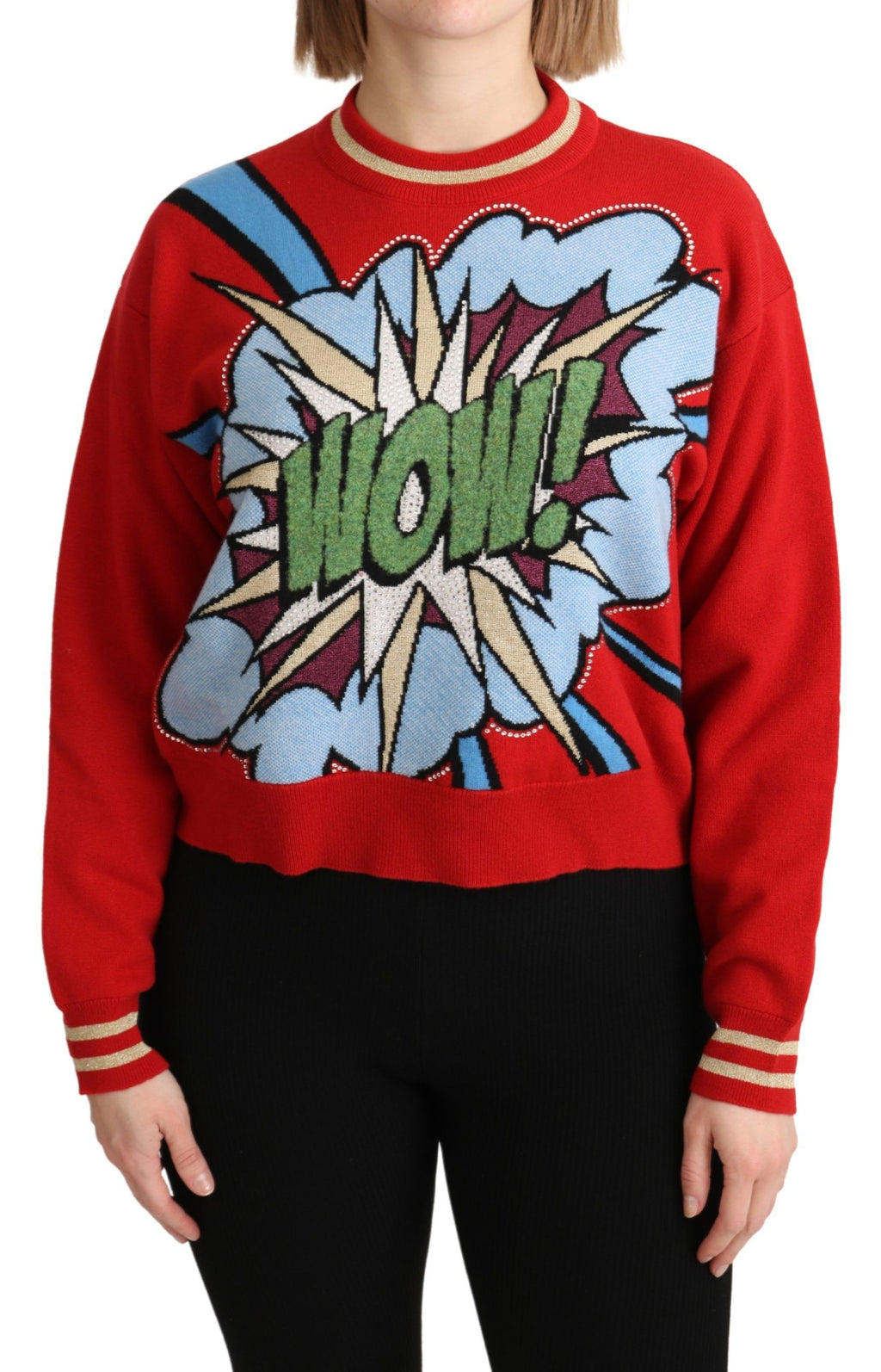 Pull en cachemire rouge tricoté Dolce & Gabbana avec motif de dessin animé