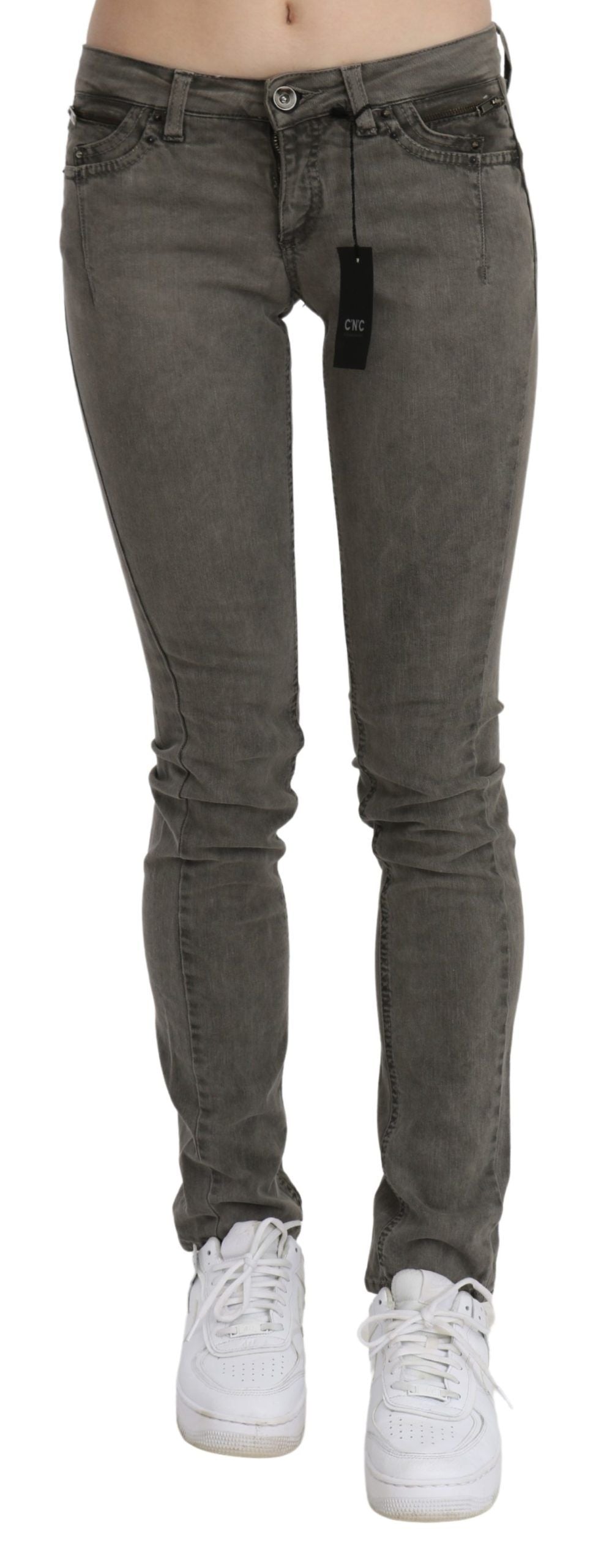 Jean skinny en coton denim gris taille basse Costume National