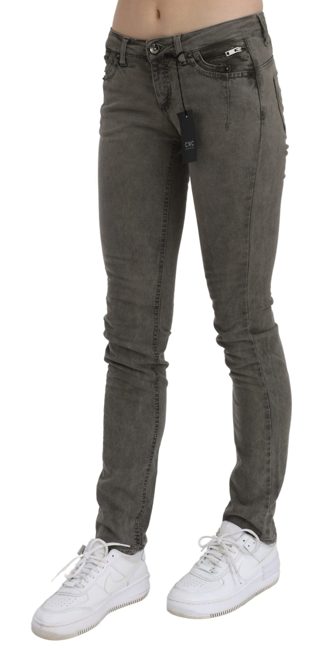 Jean skinny en coton denim gris taille basse Costume National