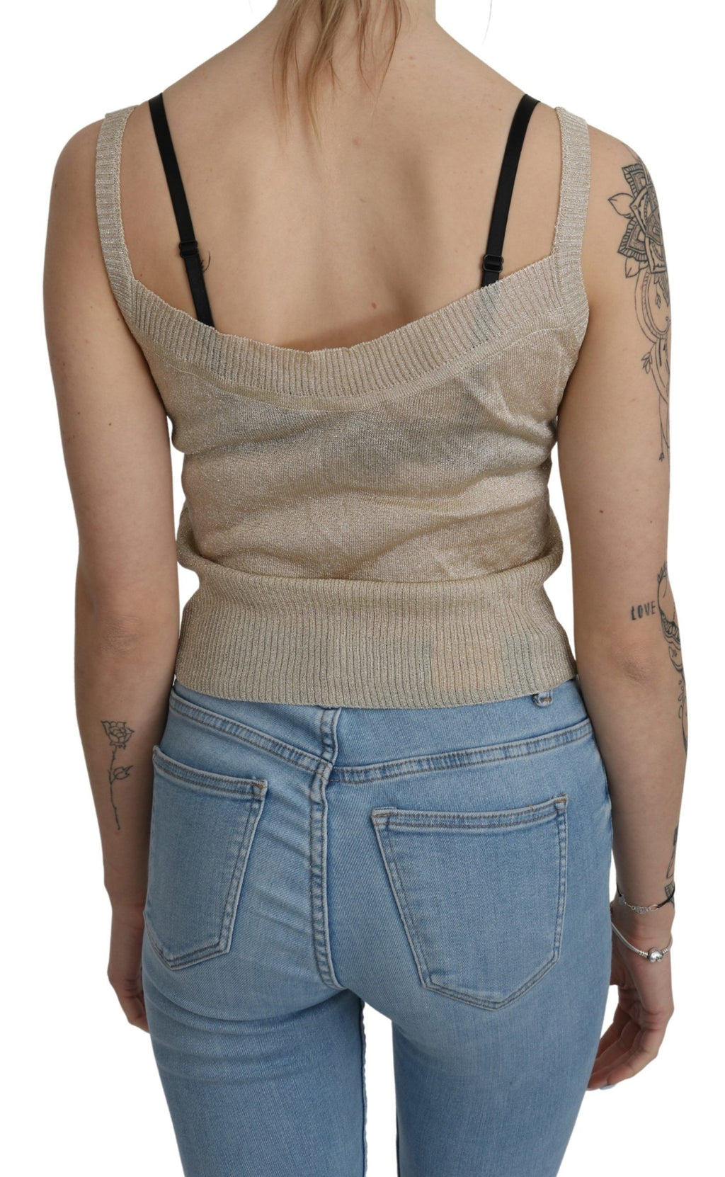 BYBLOS Beiges ärmelloses Spaghettiträger-Tanktop mit durchsichtigem Muster