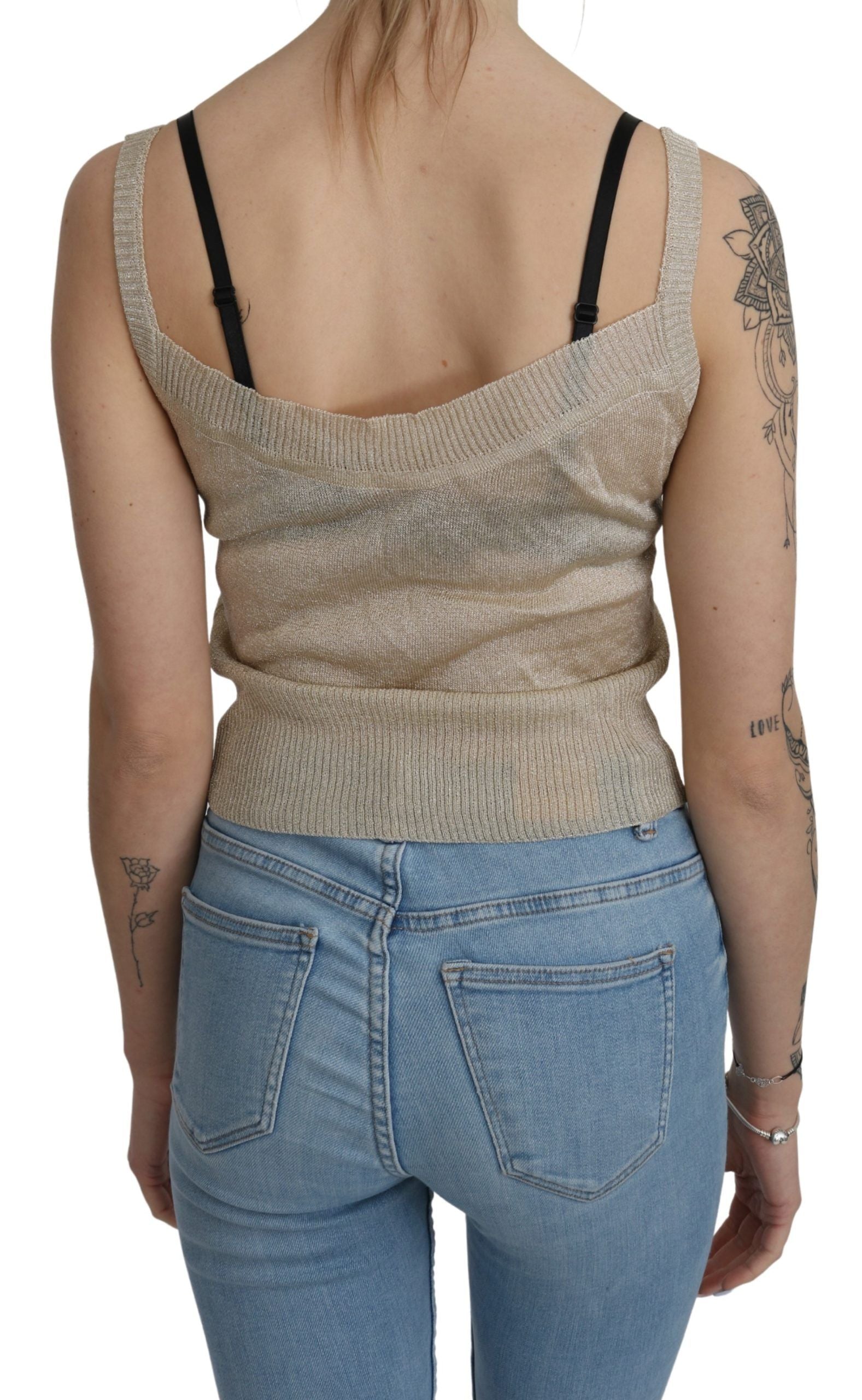 BYBLOS Beiges ärmelloses Spaghettiträger-Tanktop mit durchsichtigem Muster