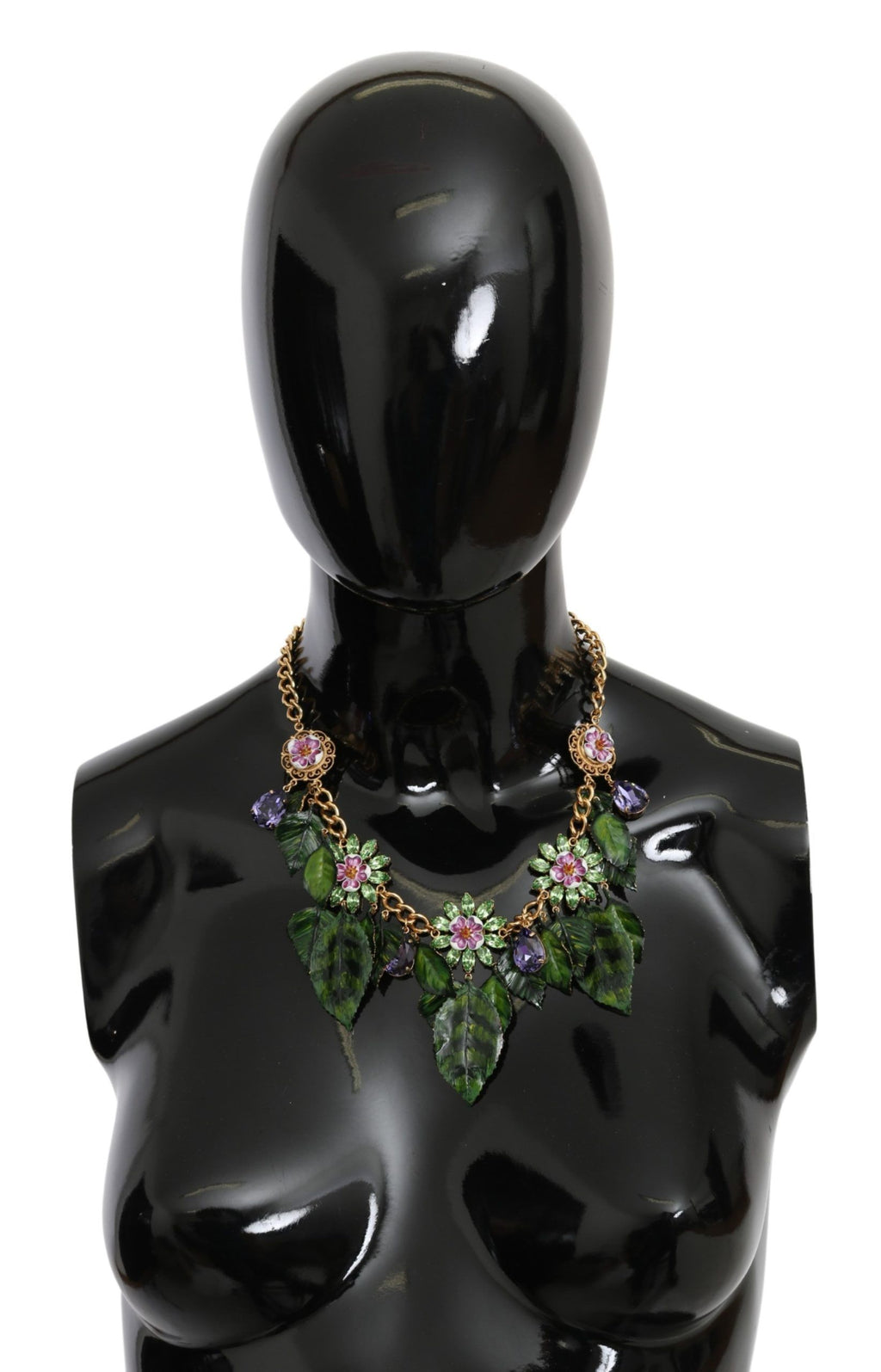 Collier pendentif fleur en cristal en laiton doré à feuilles vertes Dolce & Gabbana