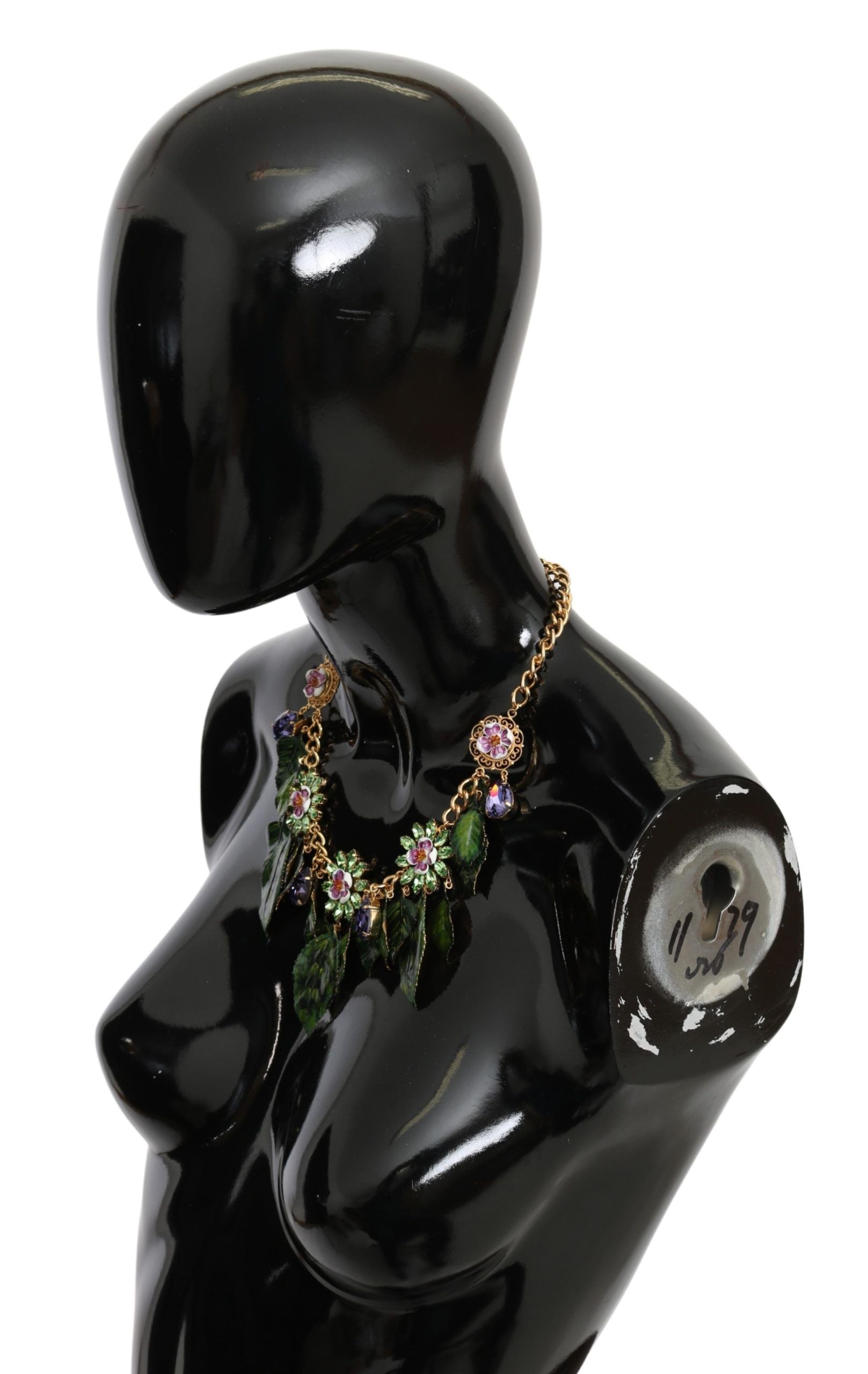 Collier pendentif fleur en cristal en laiton doré à feuilles vertes Dolce & Gabbana