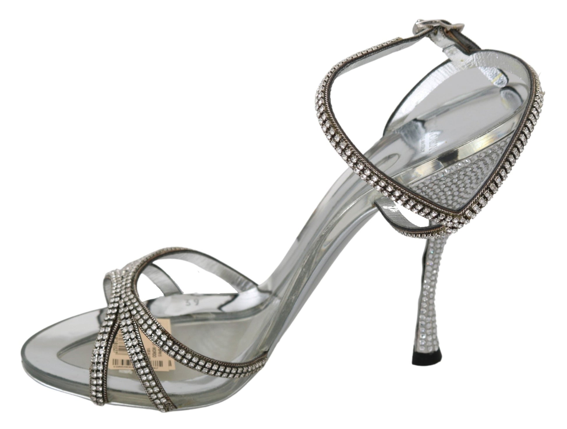 Chaussures Sandales à Lanières Cheville en Cristal Argenté Dolce & Gabbana