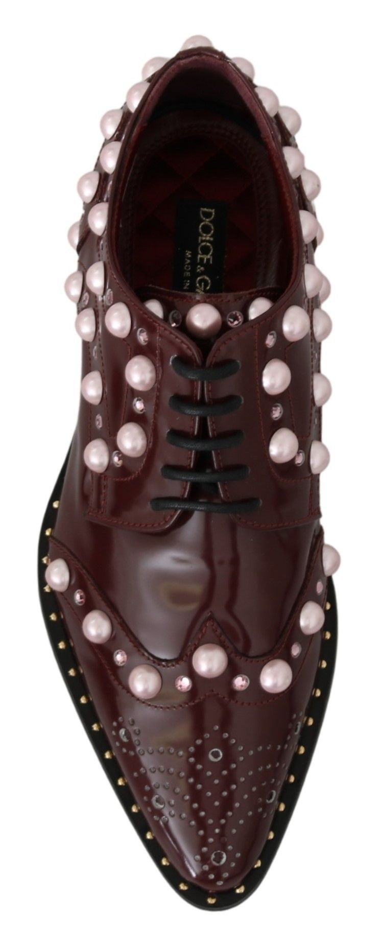 Chaussures habillées Dolce & Gabbana en cuir bordeaux avec perles de cristal