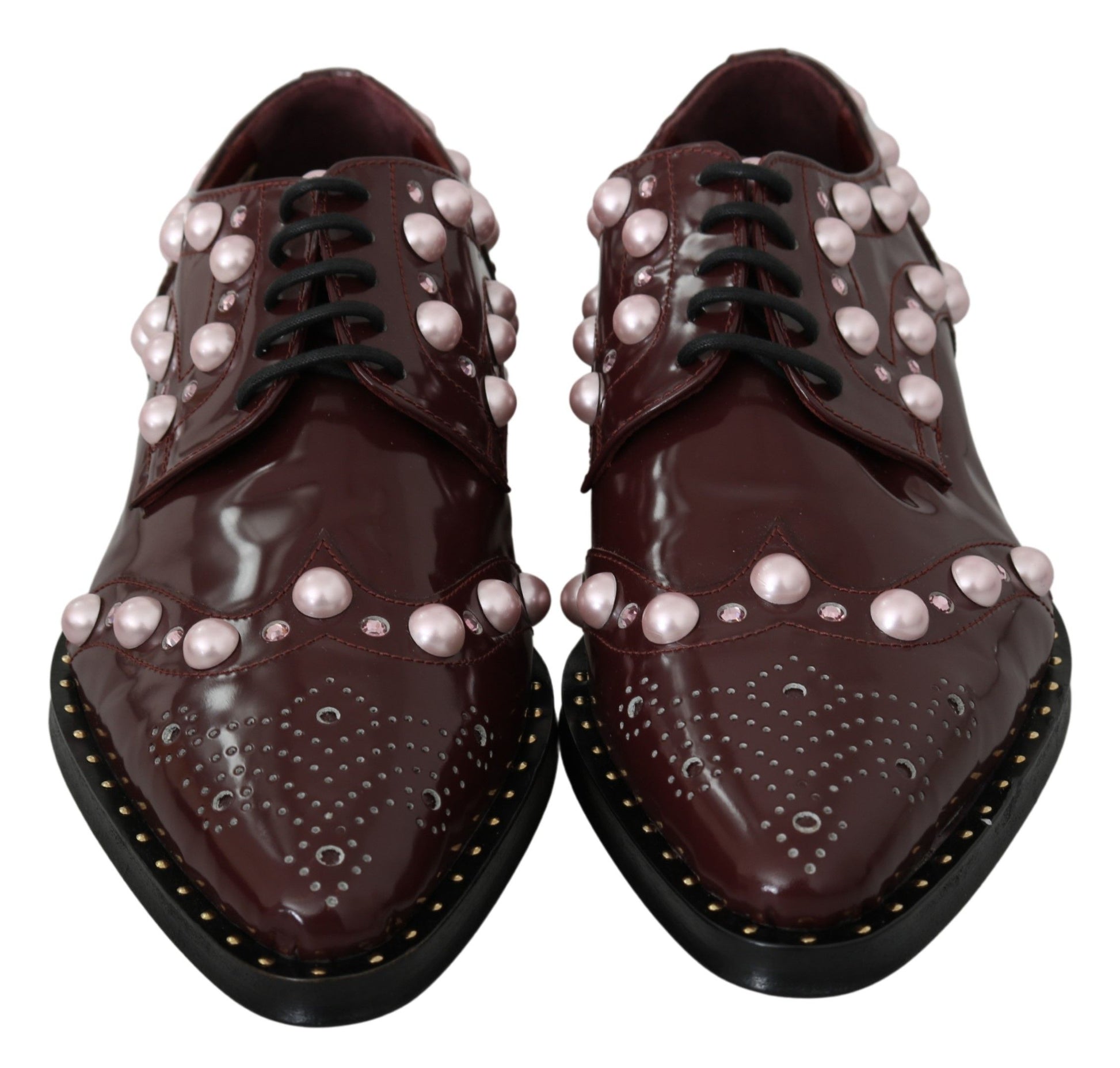 Chaussures habillées Dolce & Gabbana en cuir bordeaux avec perles de cristal
