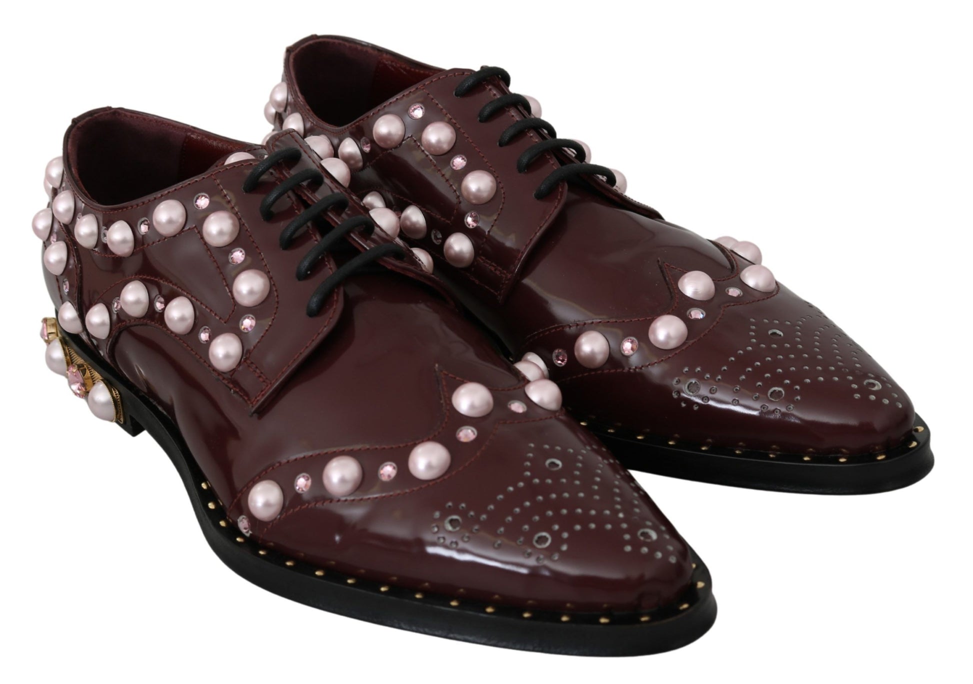 Chaussures habillées Dolce & Gabbana en cuir bordeaux avec perles de cristal