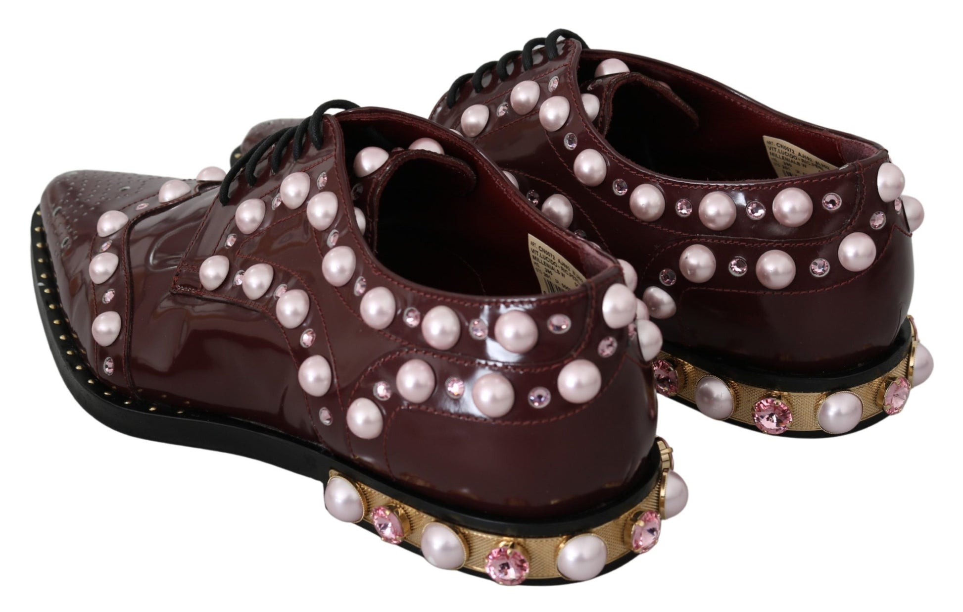 Chaussures habillées Dolce & Gabbana en cuir bordeaux avec perles de cristal