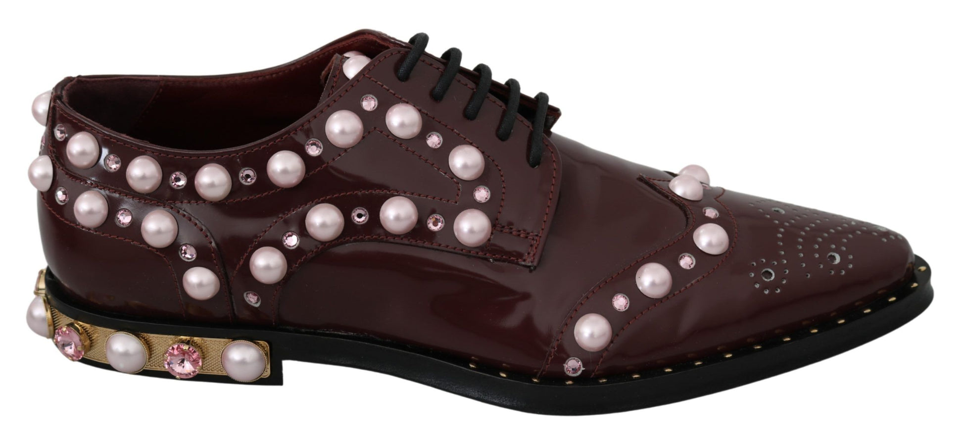 Chaussures habillées Dolce & Gabbana en cuir bordeaux avec perles de cristal