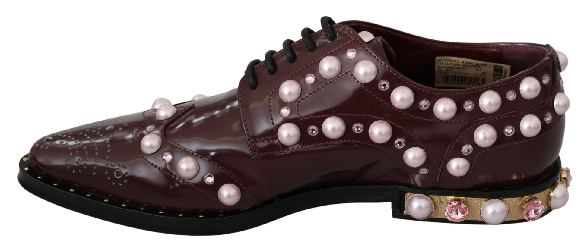 Chaussures habillées Dolce & Gabbana en cuir bordeaux avec perles de cristal