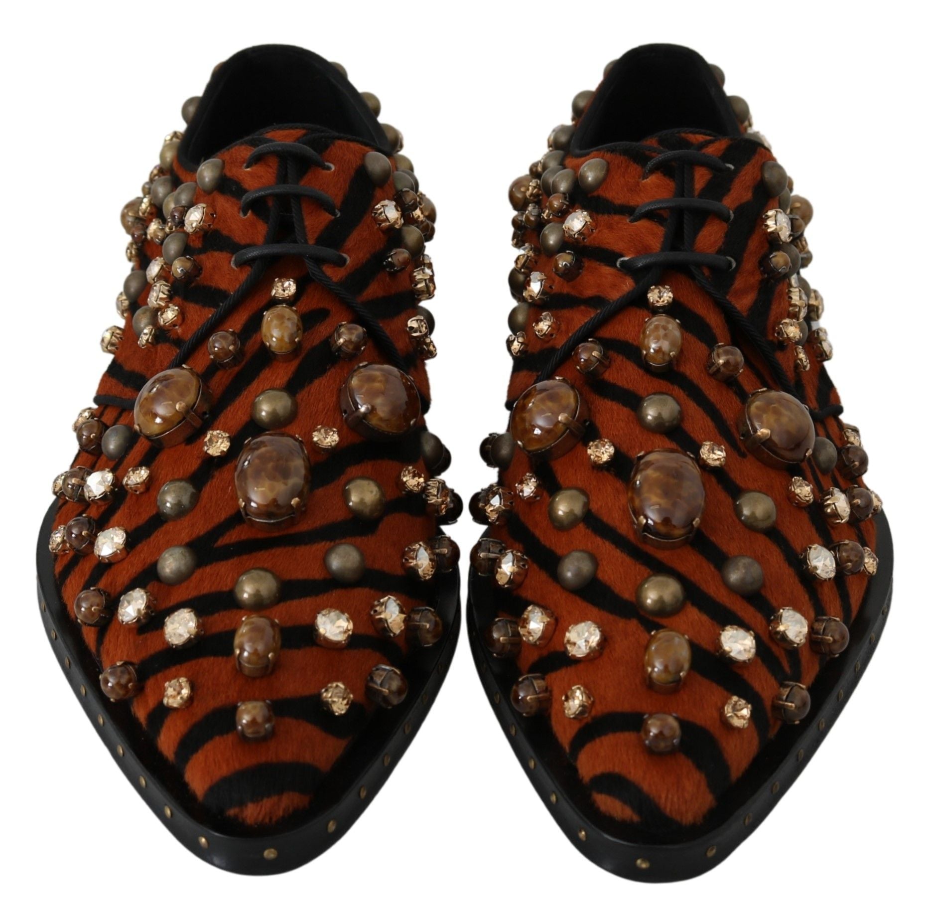 Chaussures brogues Dolce & Gabbana en crin de poney orange et cristaux