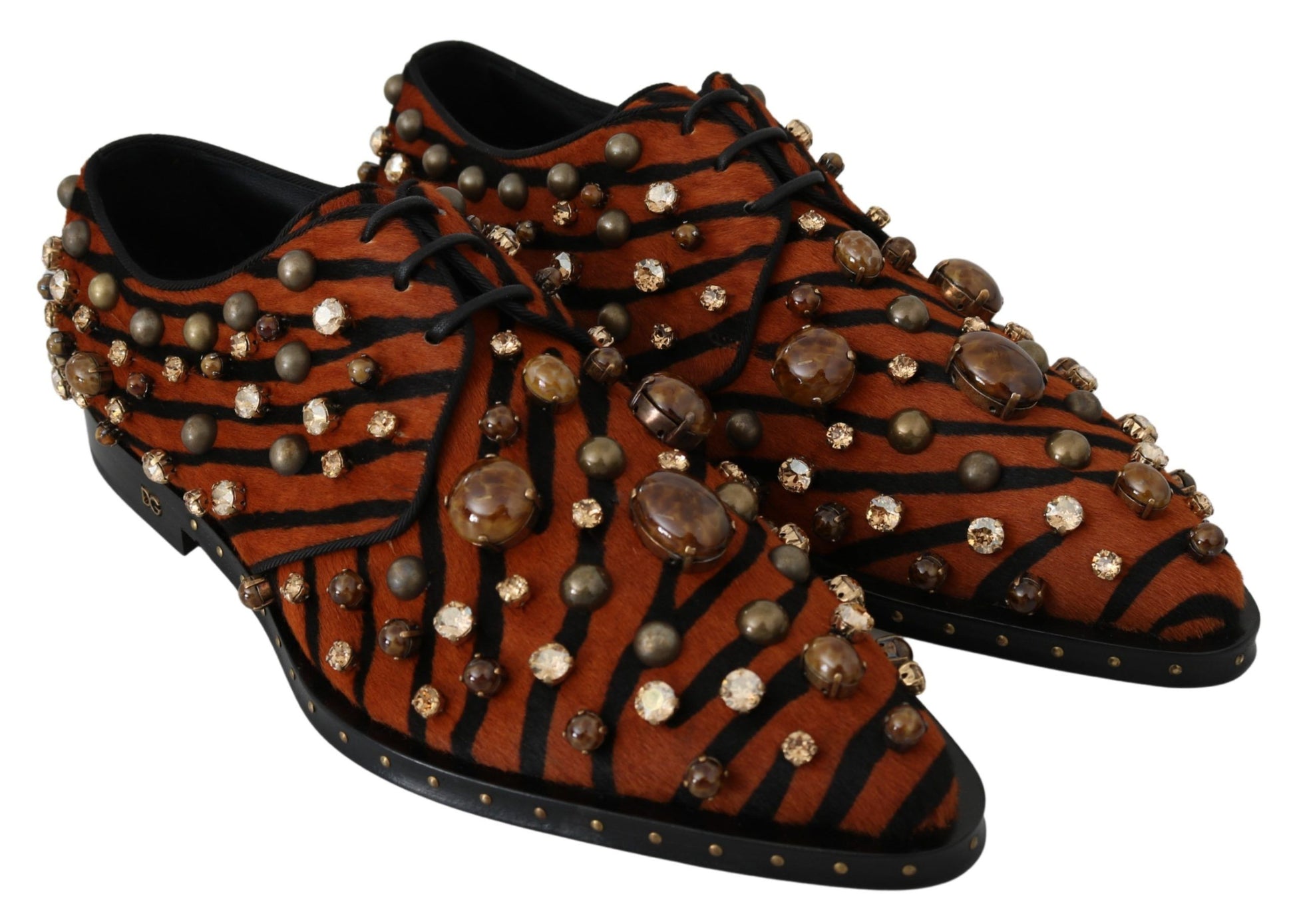 Chaussures brogues Dolce & Gabbana en crin de poney orange et cristaux