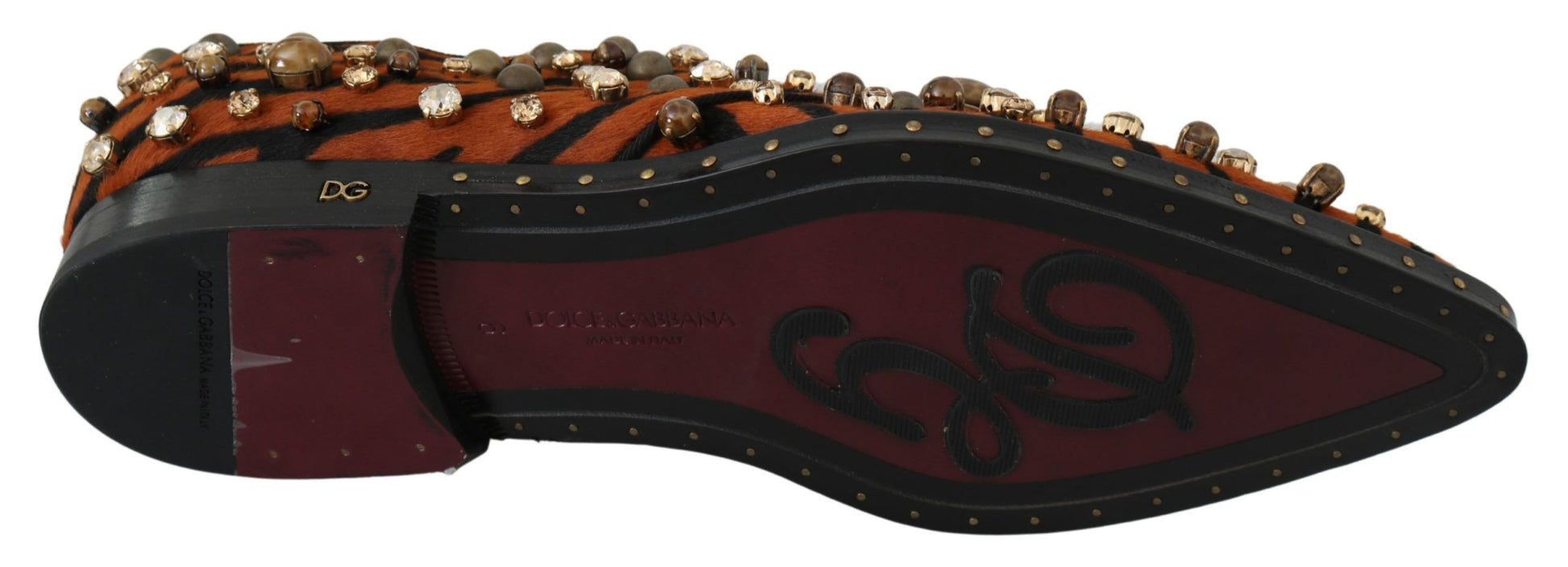 Chaussures brogues Dolce & Gabbana en crin de poney orange et cristaux
