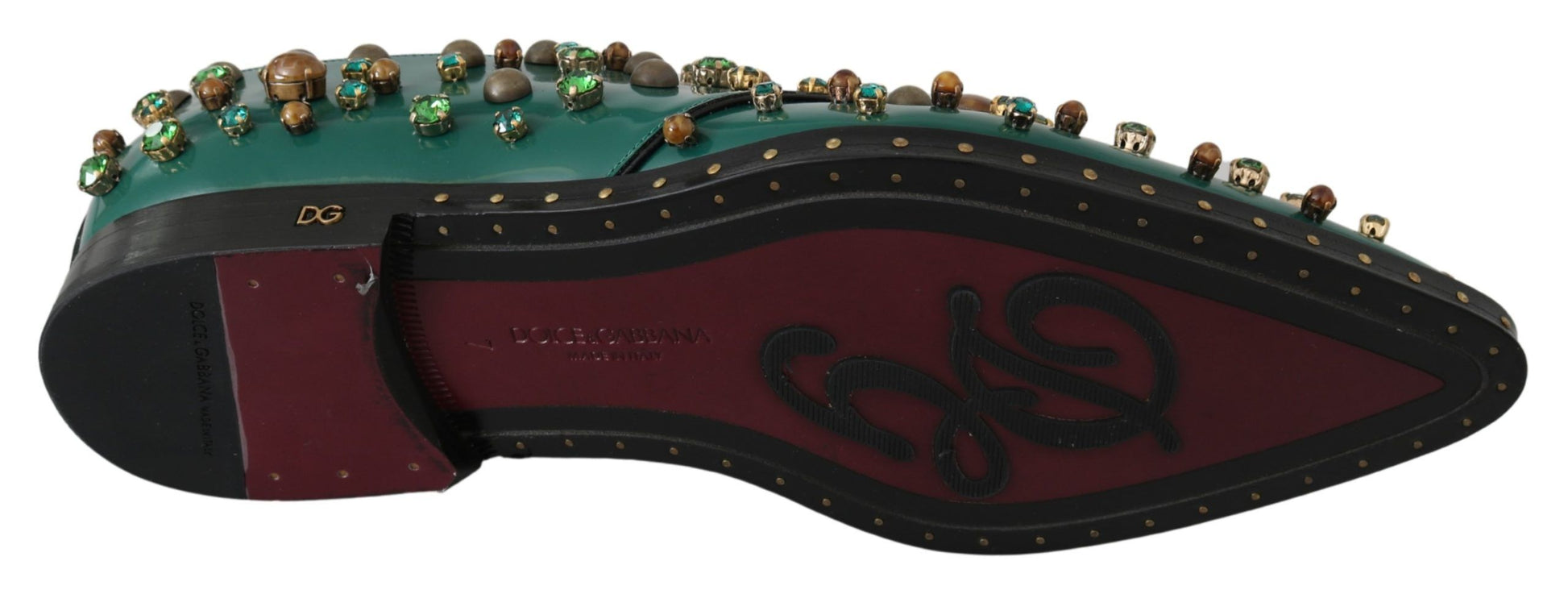 Chaussures Broque Dolce & Gabbana en cuir vert et cristal