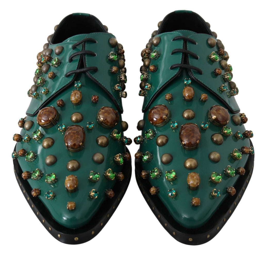 Chaussures Broque Dolce & Gabbana en cuir vert et cristal