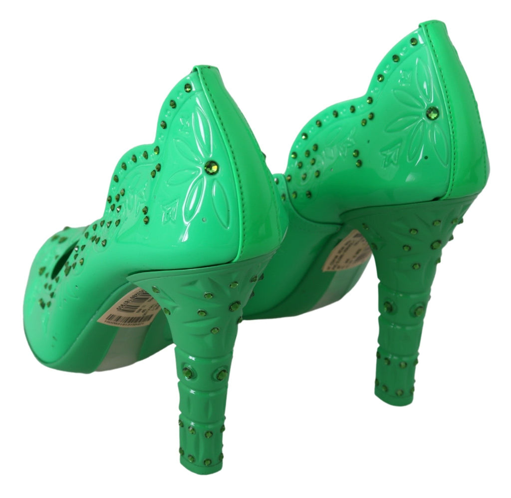 Escarpins Cendrillon fleuris en cristal vert Dolce & Gabbana