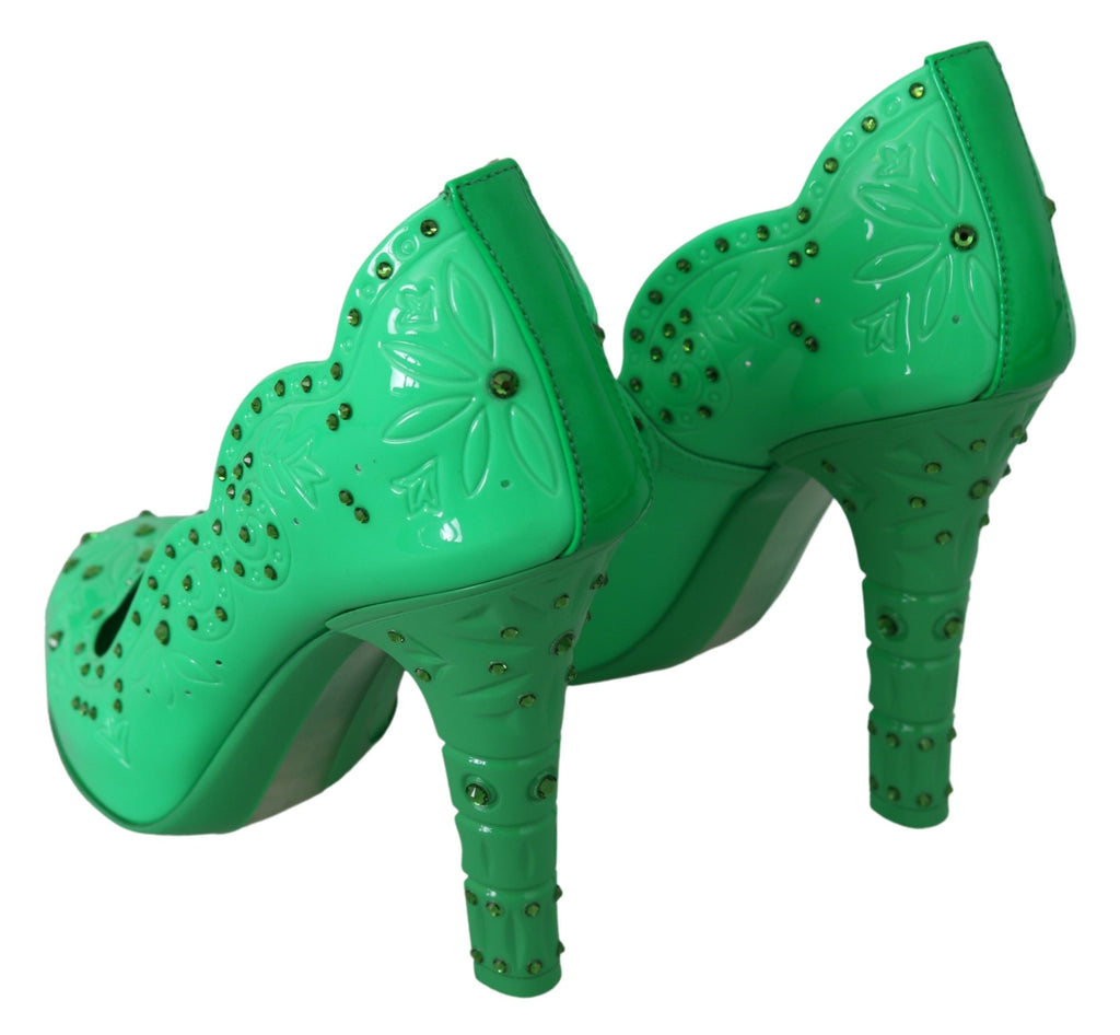 Chaussures à talons Cendrillon fleuris en cristal vert Dolce & Gabbana