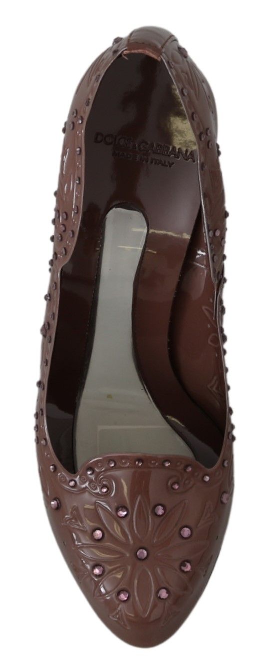 Escarpins Cendrillon Dolce & Gabbana marron à fleurs et cristaux