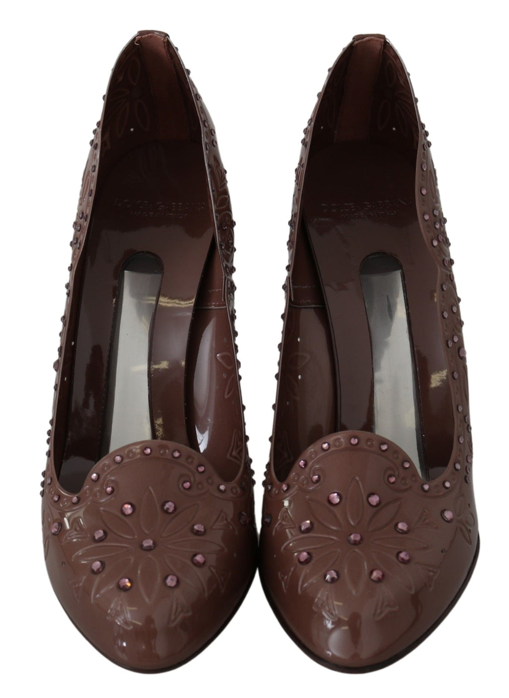 Escarpins Cendrillon Dolce & Gabbana marron à fleurs et cristaux