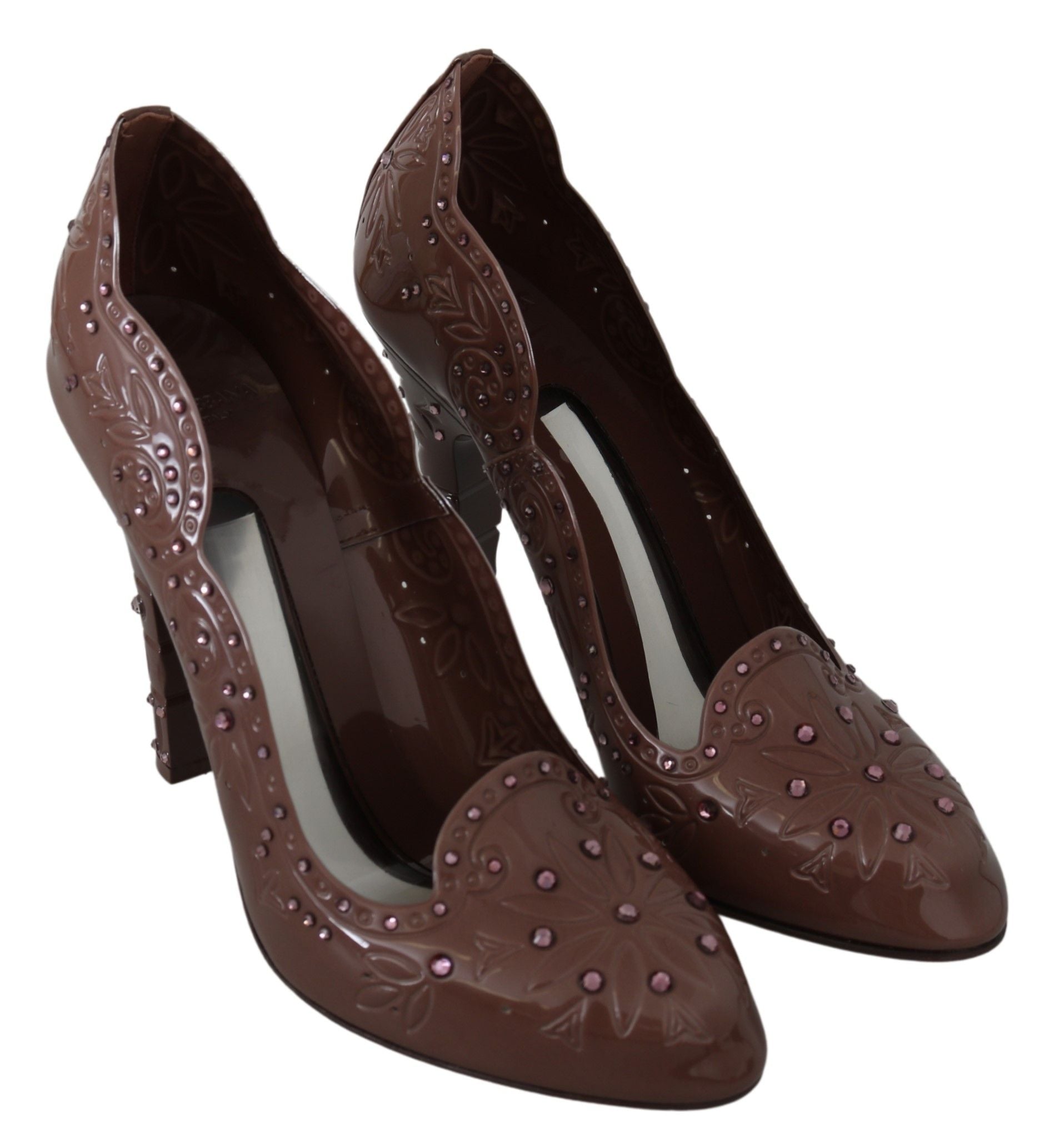 Escarpins Cendrillon Dolce & Gabbana marron à fleurs et cristaux