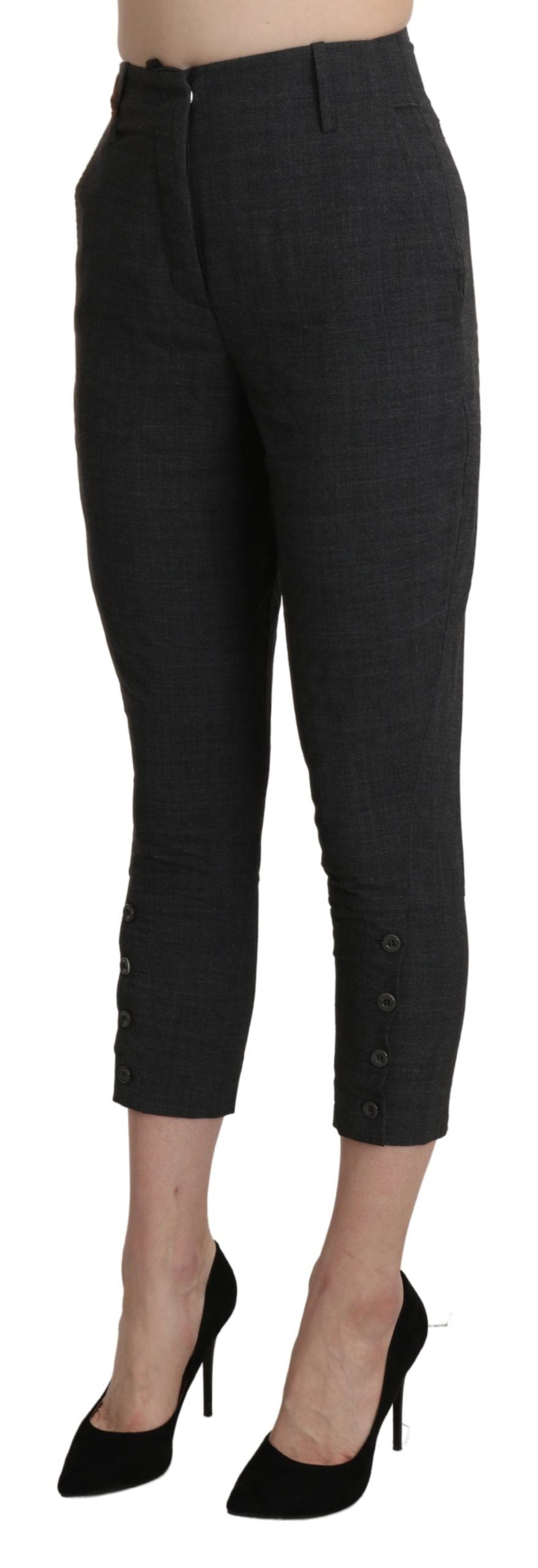 Pantalon Capri court taille haute en coton gris Ermanno Scervino