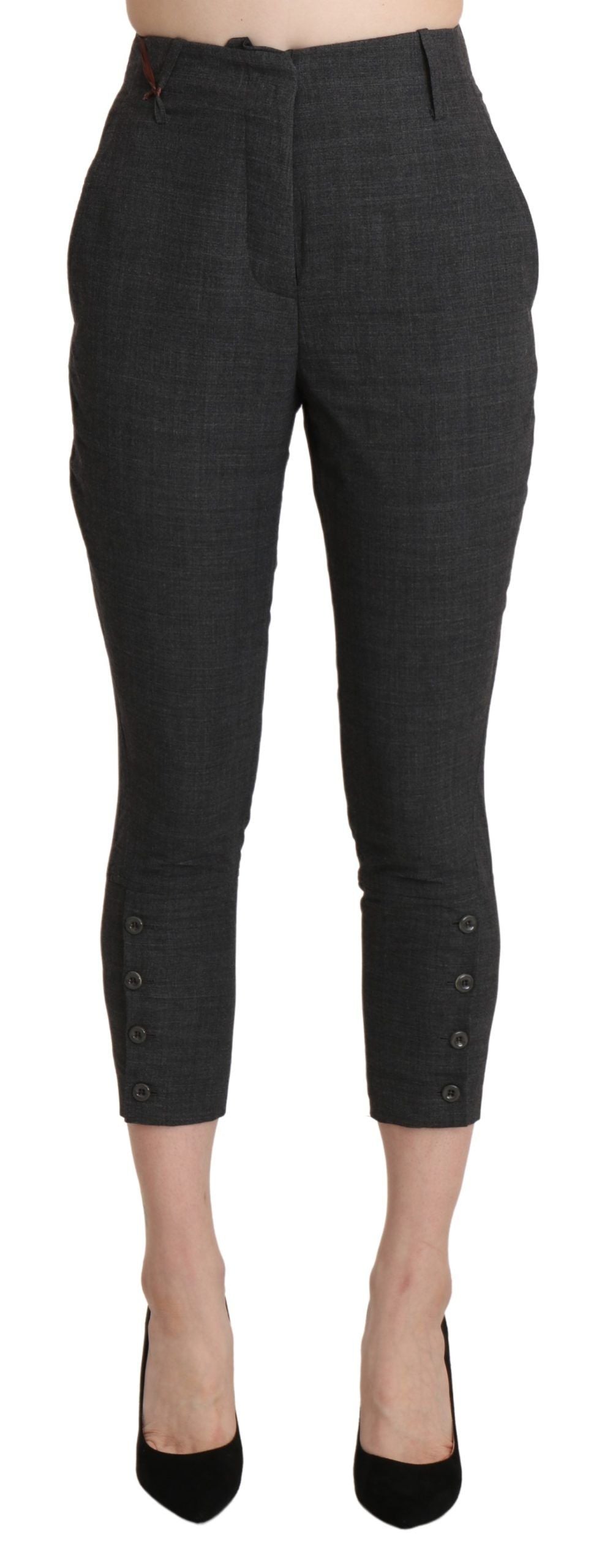 Pantalon Capri court taille haute en coton gris Ermanno Scervino