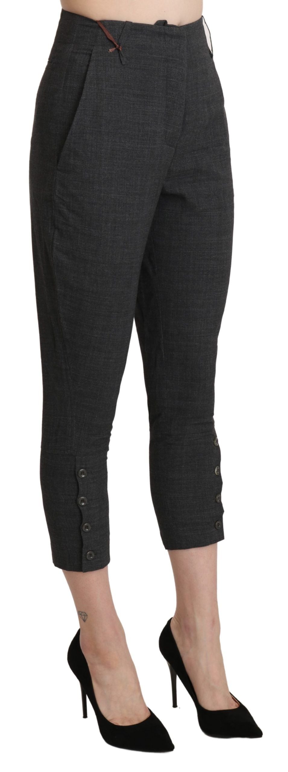 Pantalon Capri court taille haute en coton gris Ermanno Scervino