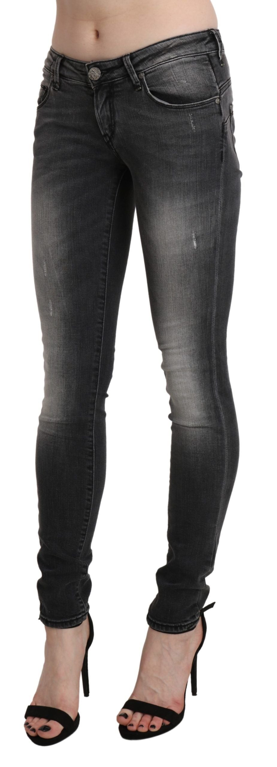 Acht – Schwarze, grau verwaschene Skinny-Jeans aus Baumwolle