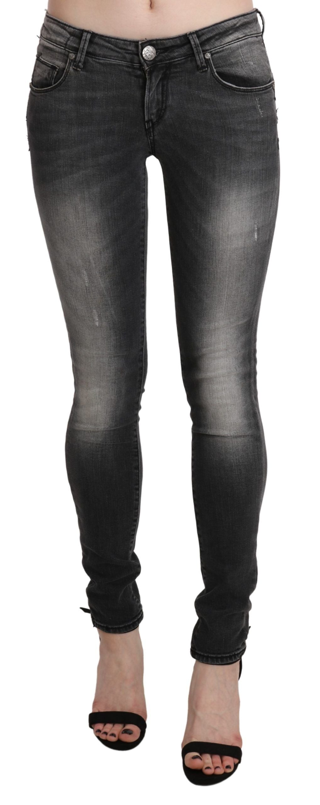 Acht – Schwarze, grau verwaschene Skinny-Jeans aus Baumwolle
